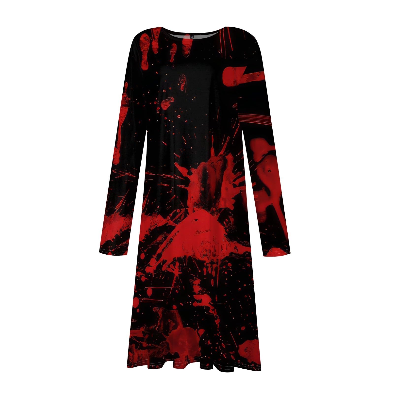 FlekmanArt Women's Long Sleeve A-Line Dress 2025 | Halloween Printed Round Neck Tunic Dress | Elegant Party Wear for Halloween, Christmas & Special Occasions