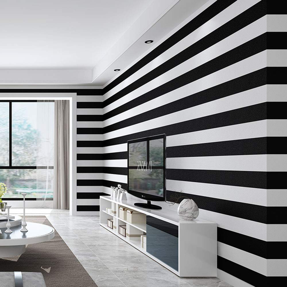 Black and White Striped Peel and Stick Wallpaper - Self Adhesive Vinyl Contact Paper for Cabinets, Drawers, Shelves & Furniture (17.7x117 Inches) - Easy Removable Decorative Liner for Home & Office Décor