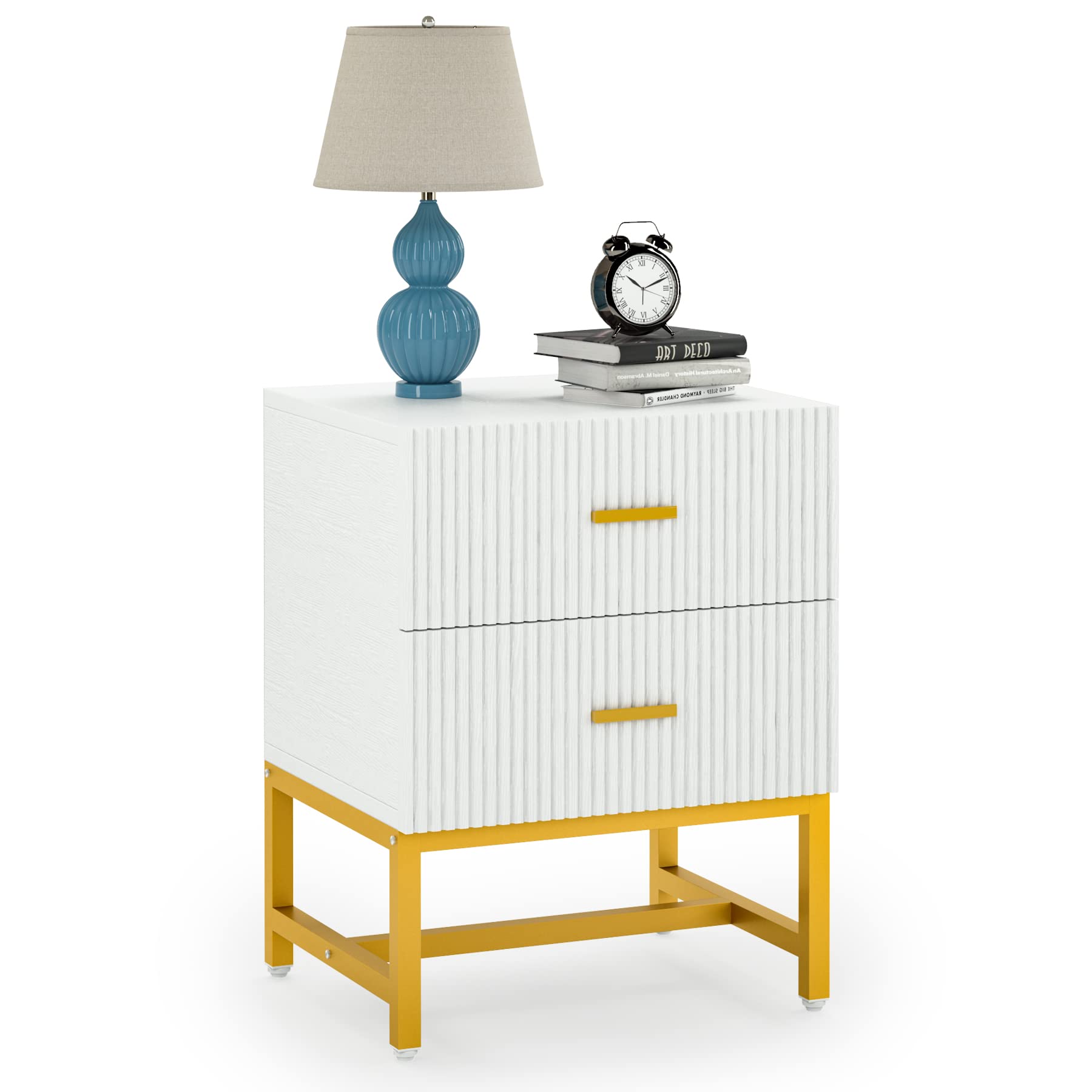 Tribesigns 2-Drawer Nightstand - Modern Fluted Wood Bedside Table with Storage, White Accent End Table for Bedroom & Living Room | Perfect for Small Spaces, Apartment & Dorm Room Decor