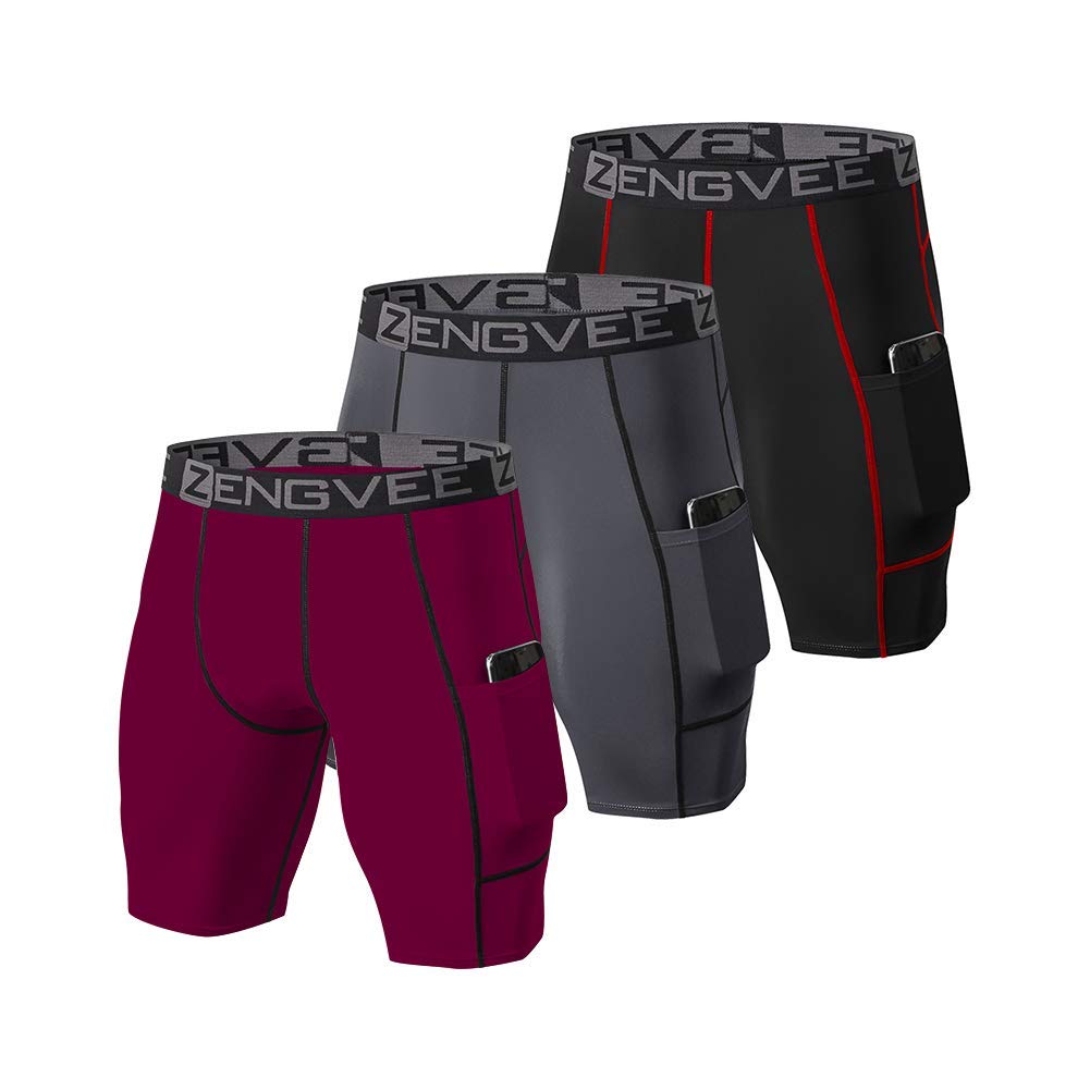 ZENGVEE Men's 3 Pack Compression Shorts with Pockets - Running, Gym, Yoga, Swimming, Cycling & Workout Shorts for Men | Perfect for Training, Sports & Outdoor Activities