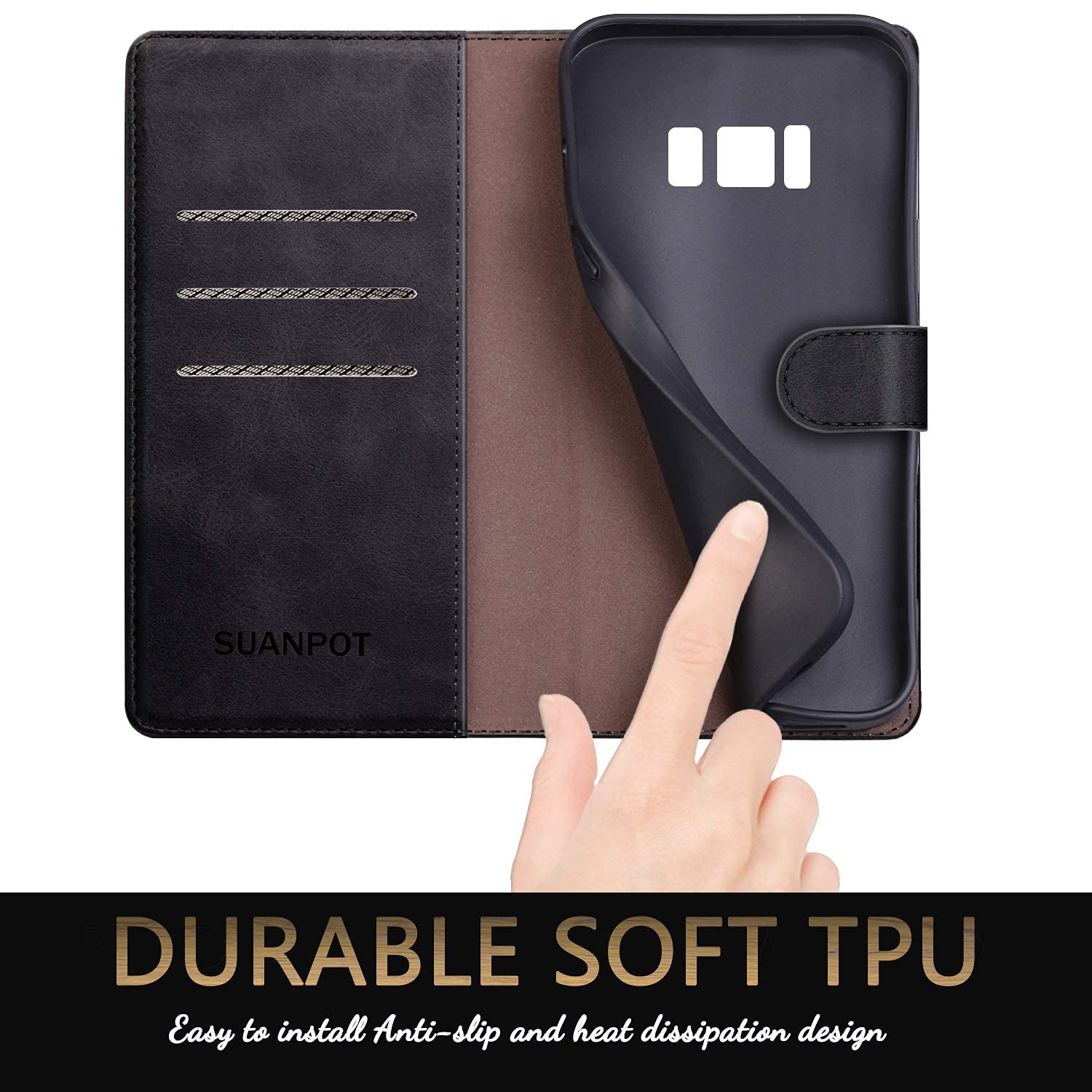 Samsung Galaxy S8 Wallet Case with RFID Blocking - Leather Flip Cover for Credit Cards | Shockproof Protection for Men & Women