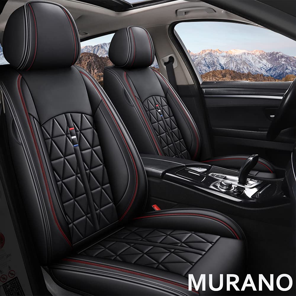 Premium Faux Leather Car Seat Covers for Nissan Murano 2007-2021 - Full Set 5 Seats, Waterproof & Airbag Compatible Vehicle Protector - Perfect for Daily Commute, Road Trips & Family Protection (Black)