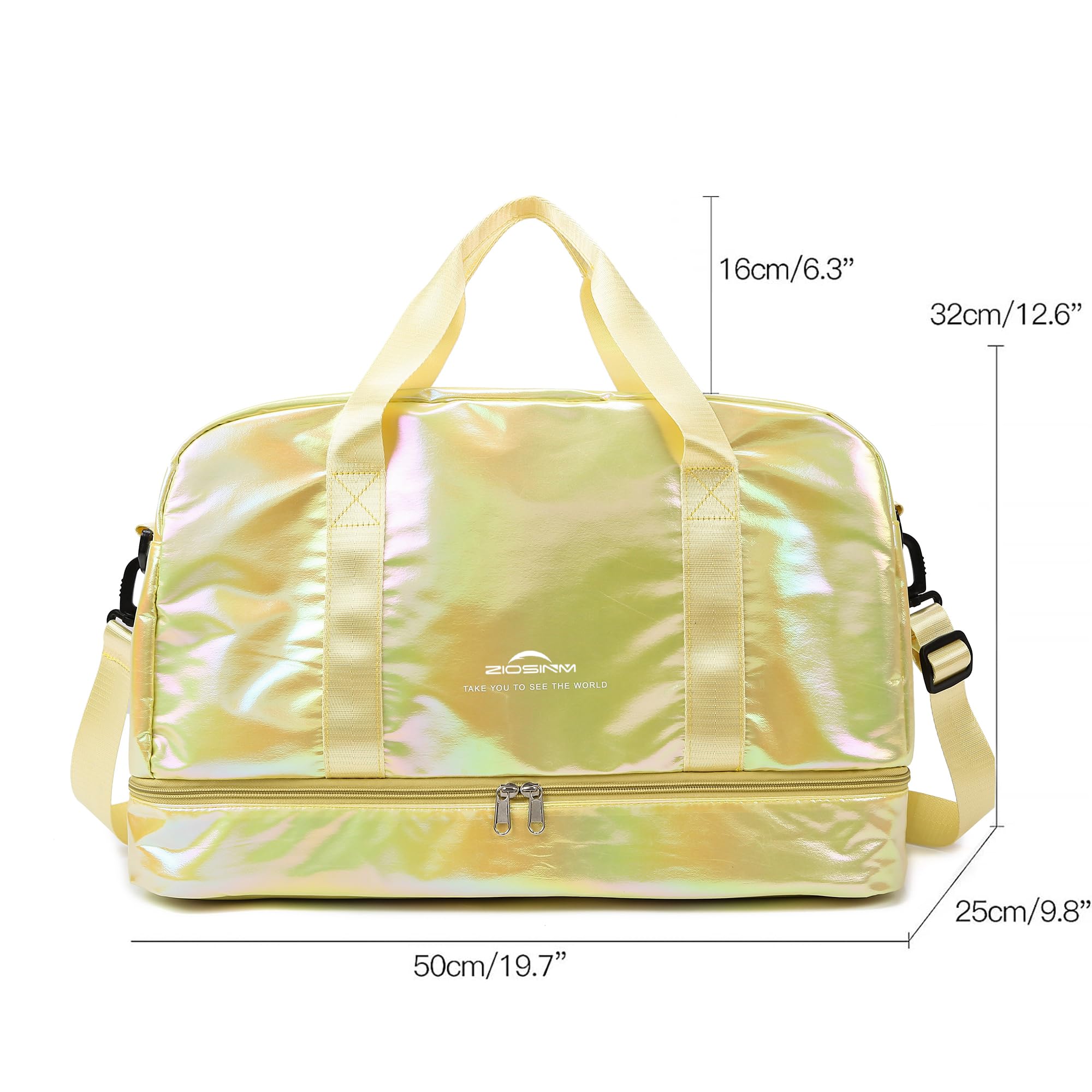 **Waterproof 40L Travel & Gym Duffel Bag for Women - Weekender Overnight Bag with Shoe & Wet Compartments - Perfect for Fitness, Weekend Trips & Travel (Yellow)**