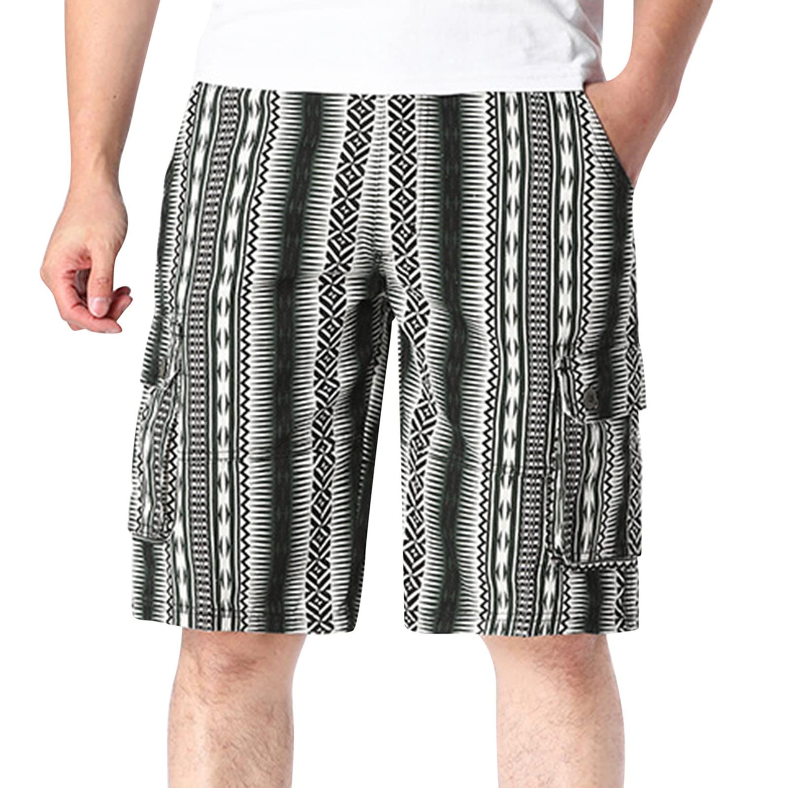 **Men's Casual Printed Summer Cargo Shorts - Lightweight Mid Waist Loose Fit with Multiple Pockets | Outdoor Work, Travel & Everyday Wear**