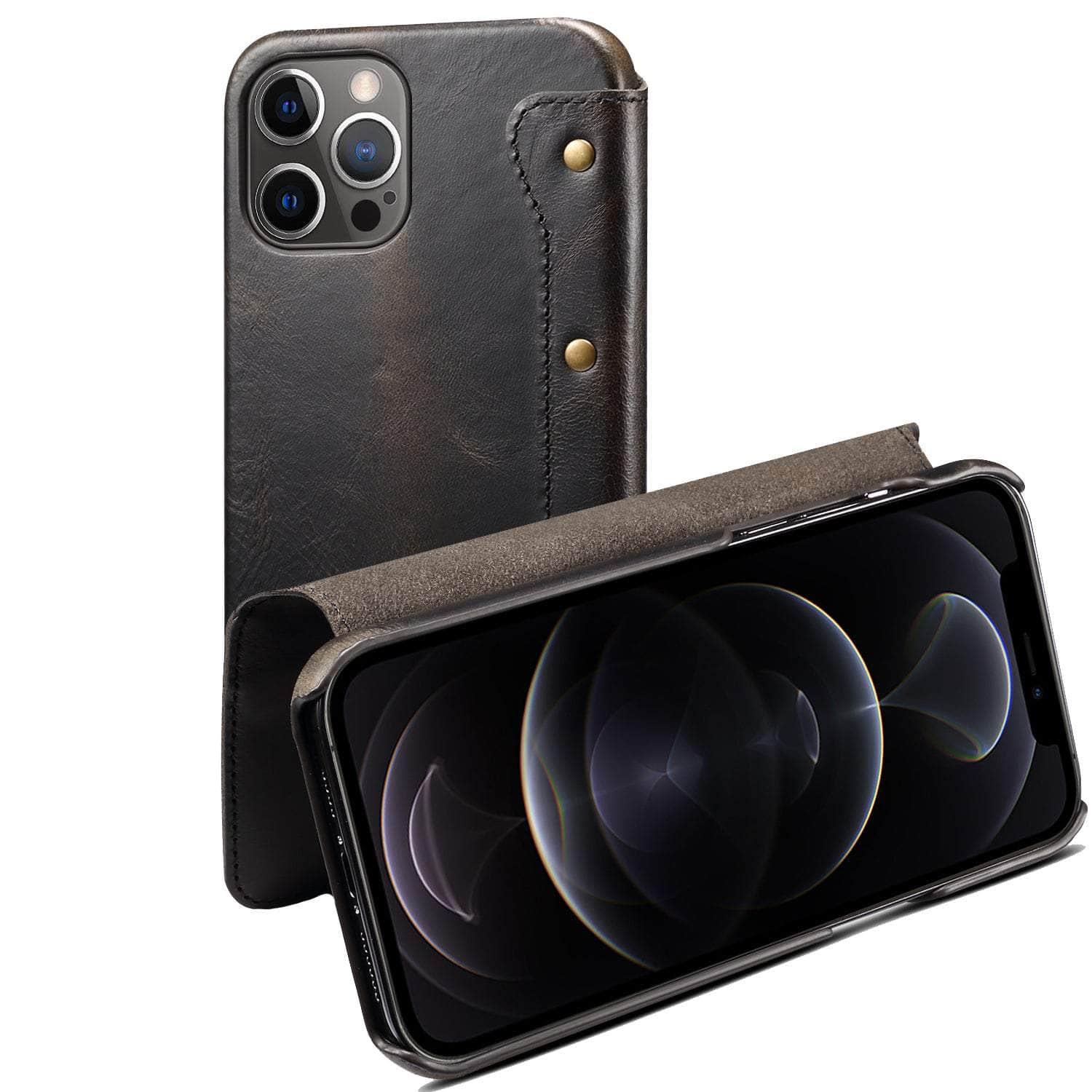Genuine Leather iPhone 14 Case with Card Holder - Vintage Style Wallet Phone Cover for Men & Women - Perfect for Everyday Use, Travel and Business Meetings