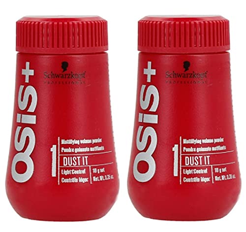 Schwarzkopf OSiS Dust It Mattifying Powder for Hair Volume & Texture - 0.35 oz (Pack of 2) | Lightweight Styling Product for Fine Hair, Adds Grip & Hold - Perfect for Everyday Styling, Updos & Special Occasions