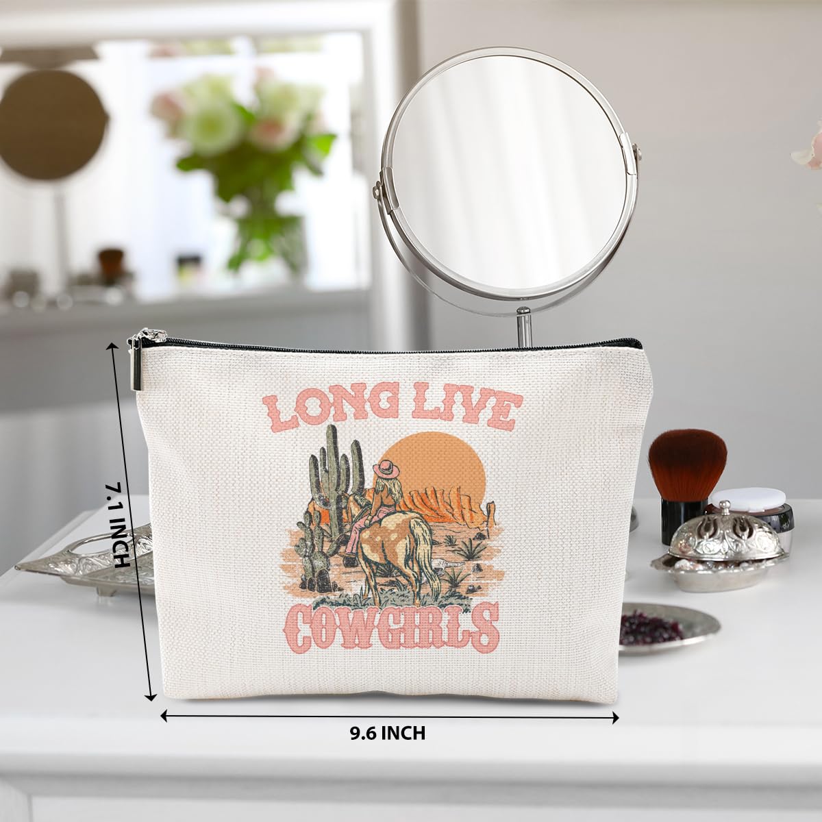 Western Makeup Bag for Women - Cowgirl Cosmetic Bag with Cactus Design, Rustic Toiletry Pouch for Country Girls | Perfect Gift for Farm Sisters, Moms - Birthday, Mother's Day Present | Great for Travel, Rodeo Events & Country Themed Parties