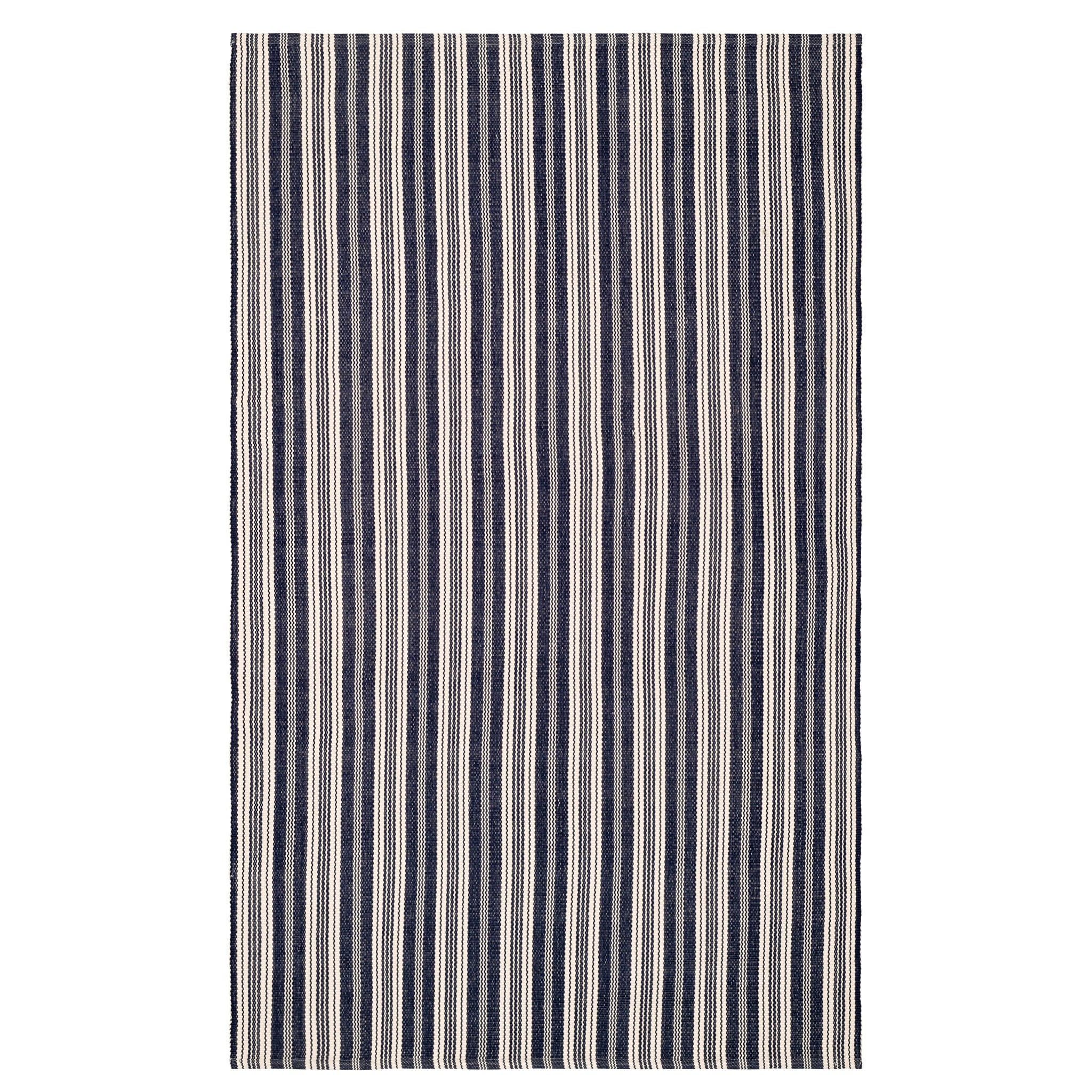Handwoven Ticking Stripe Indoor/Outdoor Rug - Navy & Ivory Cotton Area Rug for Living Room, Bedroom, Patio & Deck Decor