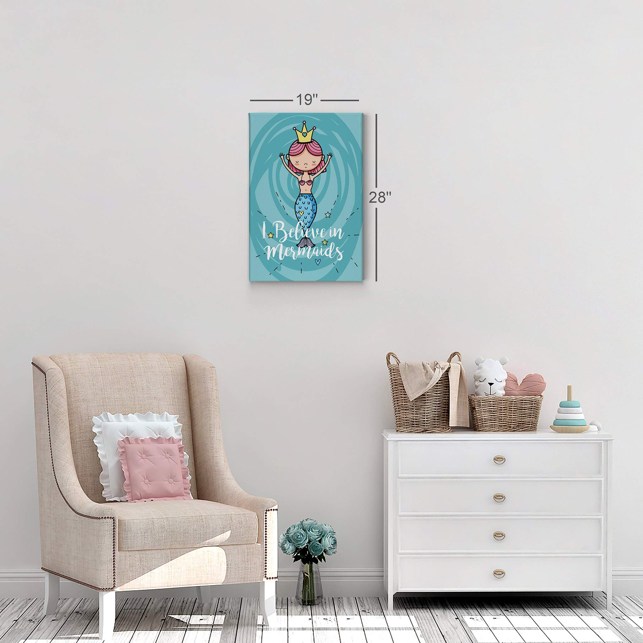 I Believe in Mermaids Quote Wall Art - Blue Mermaid Canvas Print for Kids Room, Nursery & Baby Room Decor - 40x30 Inch Made in USA - Perfect for Beach Themed Bedrooms & Underwater Fantasy Decor