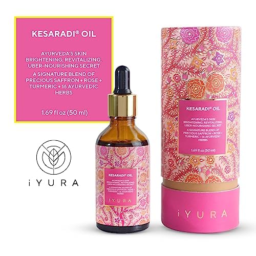 iYURA Kesaradi Face Oil - 5000-Year-Old Ayurvedic Formula with Saffron, Turmeric & Rose - 100% Natural Face Moisturizer for Dry & Sensitive Skin - Brightening & Hydrating Treatment - Perfect for Nighttime Skincare & Anti-Aging Routine (1.69 fl oz)