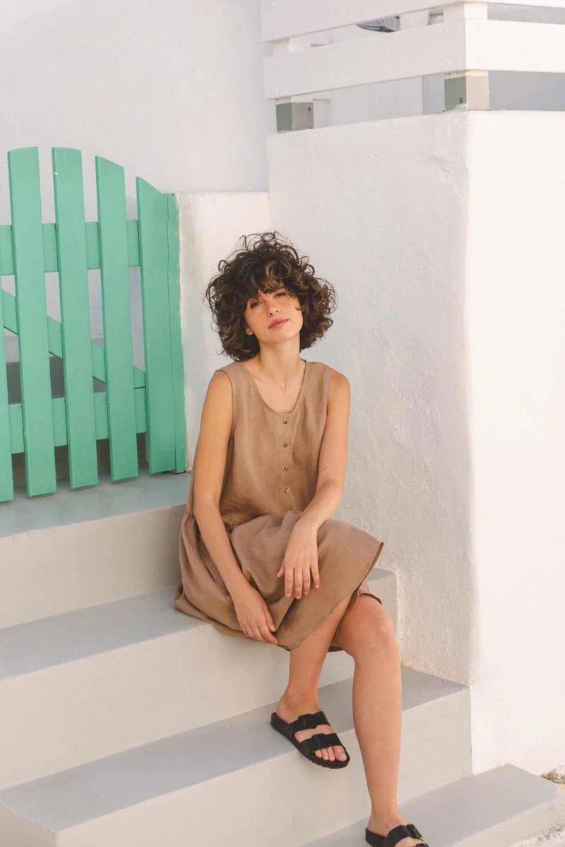 Stylish Hazel Women's Linen Sleeveless Summer Dress - Breathable & Comfortable in Multiple Colors | Perfect for Beach Vacations, Casual Outings & Summer Weddings