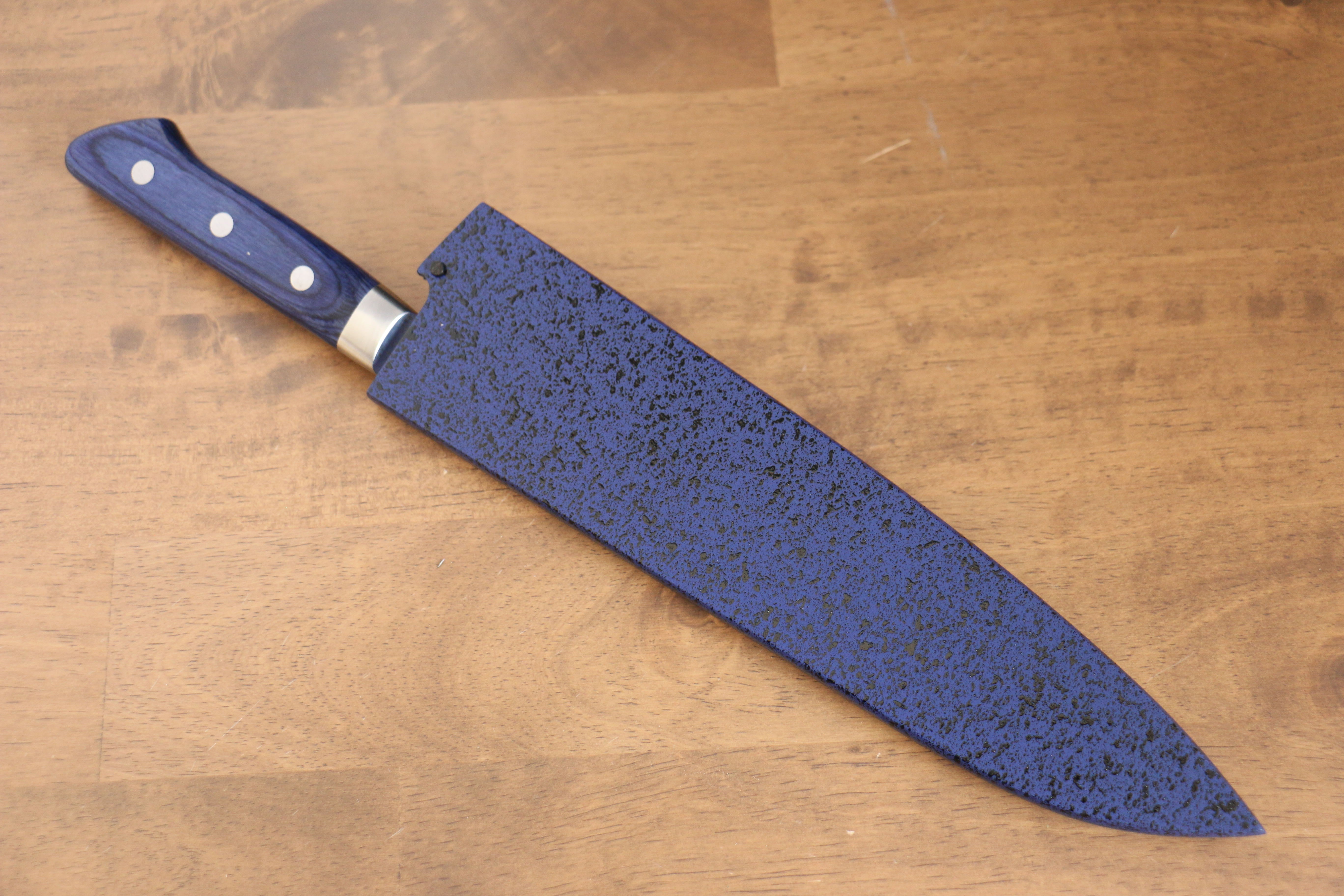 Premium Blue Pakka Wood Knife Sheath for 180mm Gyuto Chef Knife - Handcrafted Plywood Pin Design - Perfect for Kitchen Storage, Camping & Outdoor Cooking