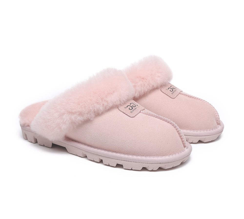 Australian Shepherd® UGG Slippers for Women - Double Faced Sheepskin Wool Suzie Scuff House Shoes - Cozy Indoor & Outdoor Winter Slippers for Home, Office & Travel
