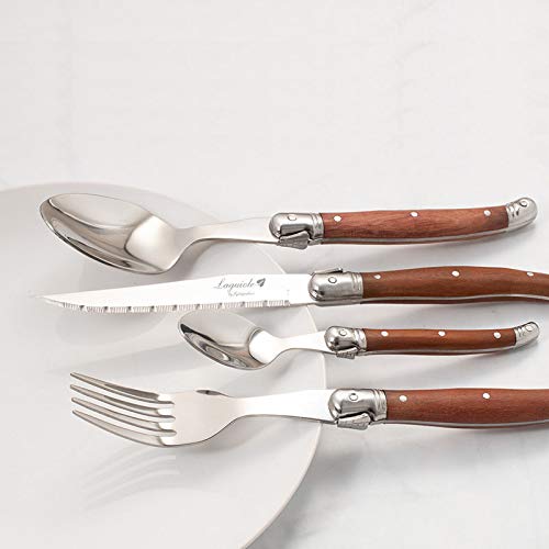 24-Piece Laguiole Steak Knives Set - Stainless Steel Western Cutlery with Wooden Handles - Includes Forks, Spoons & Steak Knives - Elegant Dinnerware for Fine Dining & Entertaining - Perfect for Restaurants, Weddings & Special Occasions