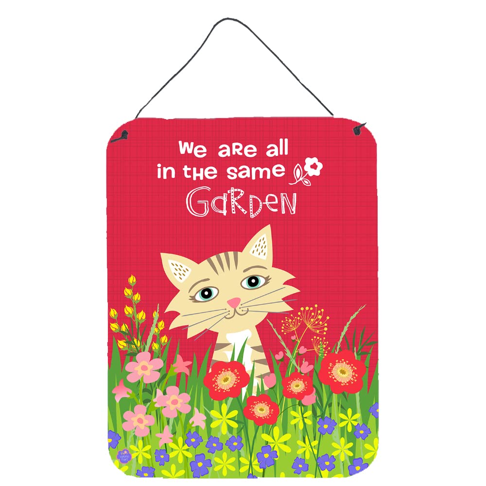Caroline's Treasures Garden Cat Wall Decor - 12x16 Inch Aluminum Metal Sign for Kitchen, Bathroom, Bar & Front Door - Colorful Home Art Plaque - Perfect for Indoor & Outdoor Decoration