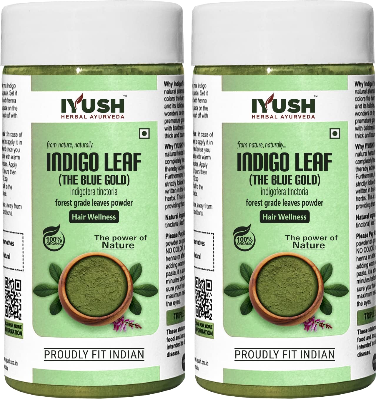IYUSH Herbal Ayurveda Indigo Powder for Natural Hair Blackening | 100% Pure Indigofera Tinctoria for Safe Hair Coloring | Chemical-Free Alternative to Hair Dye | Pack of 2 (100g Each) | Perfect for DIY Hair Color, Gray Coverage & Ayurvedic Hair Care at Home