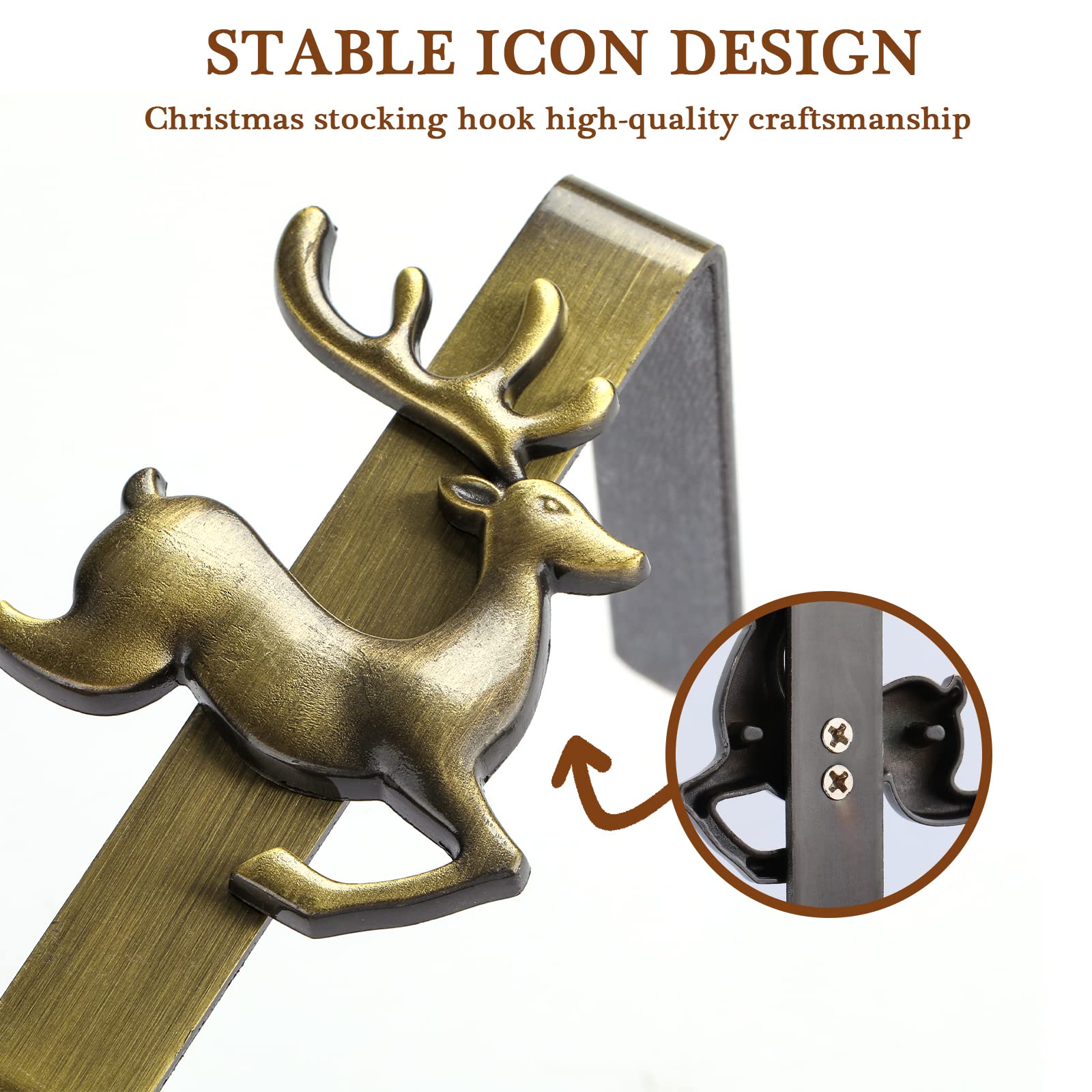4-Piece Bronze Christmas Stocking Holders for Mantel - Elegant Stocking Hangers & Hooks Set - Perfect for Fireplace Decor, Holiday Home Decor, and Christmas Gift Exchange