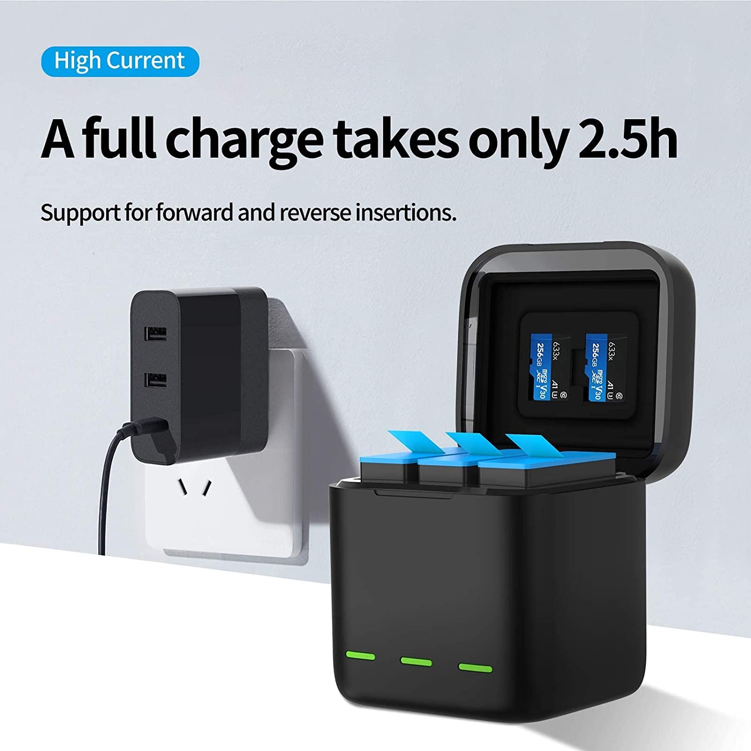 REYGEAK 3-Channel Portable Battery Charger with 3 Rechargeable Batteries for GoPro Hero 12/11/10/9 Black - Fast Charging Storage Case for Travel, Vlogging & Outdoor Adventures