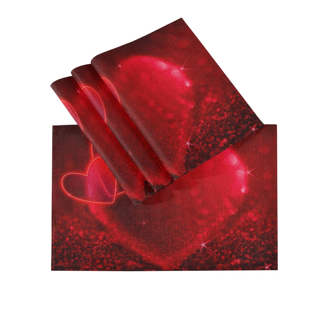 Bolaz Red Hearts Valentines Placemats Set of 4 - Washable Table Mats for Kitchen, Dining & Home Decor (12x18 Inches) - Perfect for Valentine's Day, Mother's Day & Romantic Dinners