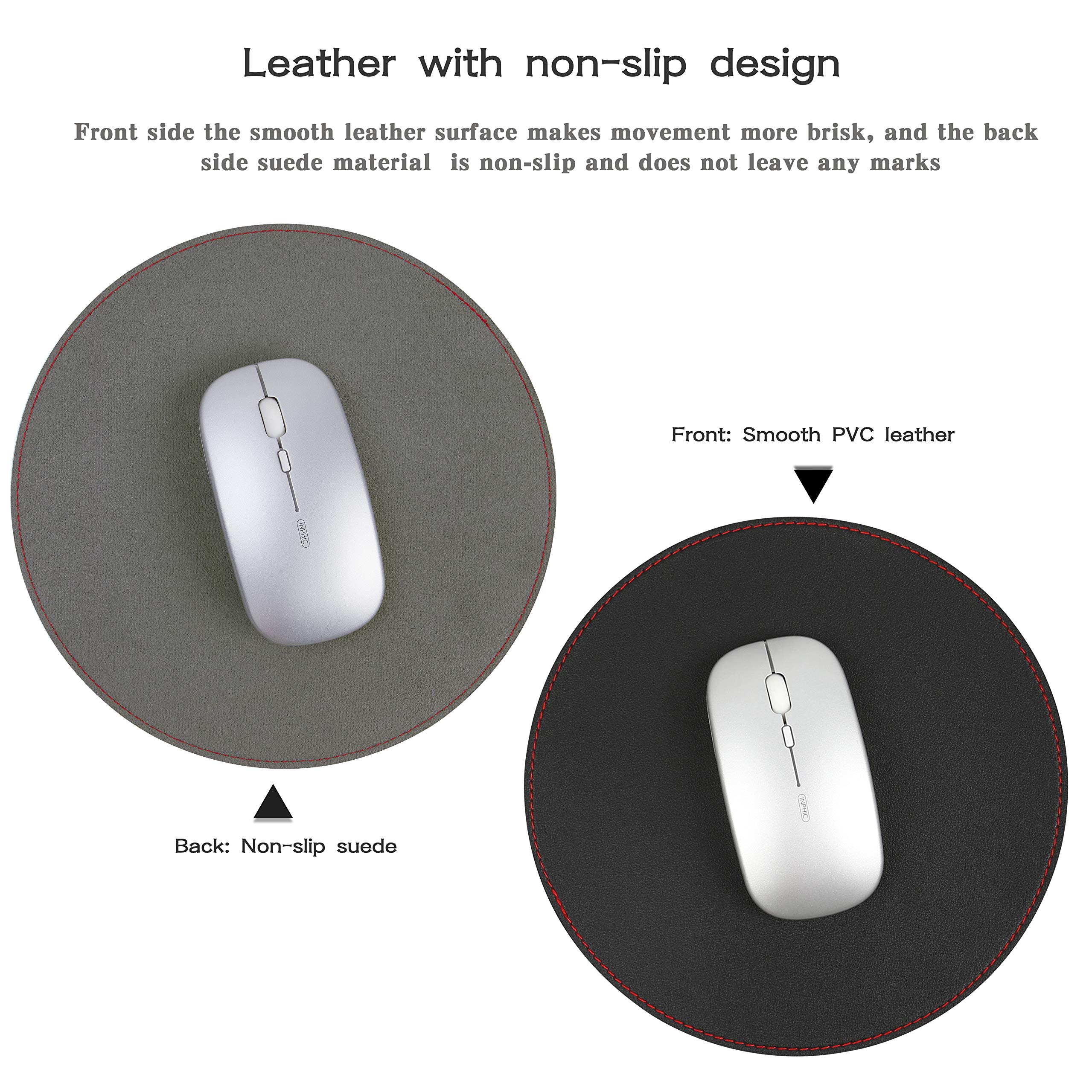 YSAGi 2 Pack Ultra Thin Waterproof PVC Leather Mouse Pad with Stitched Edges - Non-Slip Computer & Laptop Mousepad for Office, Home, Gaming & Work (8.66 Inch, Black) - Perfect for Desk Setup, Productivity & Ergonomic Comfort