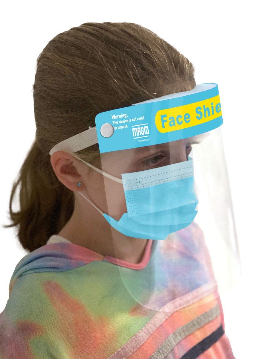 Reusable Clear Anti-Fog Kids Safety Face Shields - 200 Washable Face Masks with Soft Sponge Padding & Adjustable Headband - Ideal for School, Playdates & Public Outings - MAGID Brand (200 Pre-Assembled Shields)