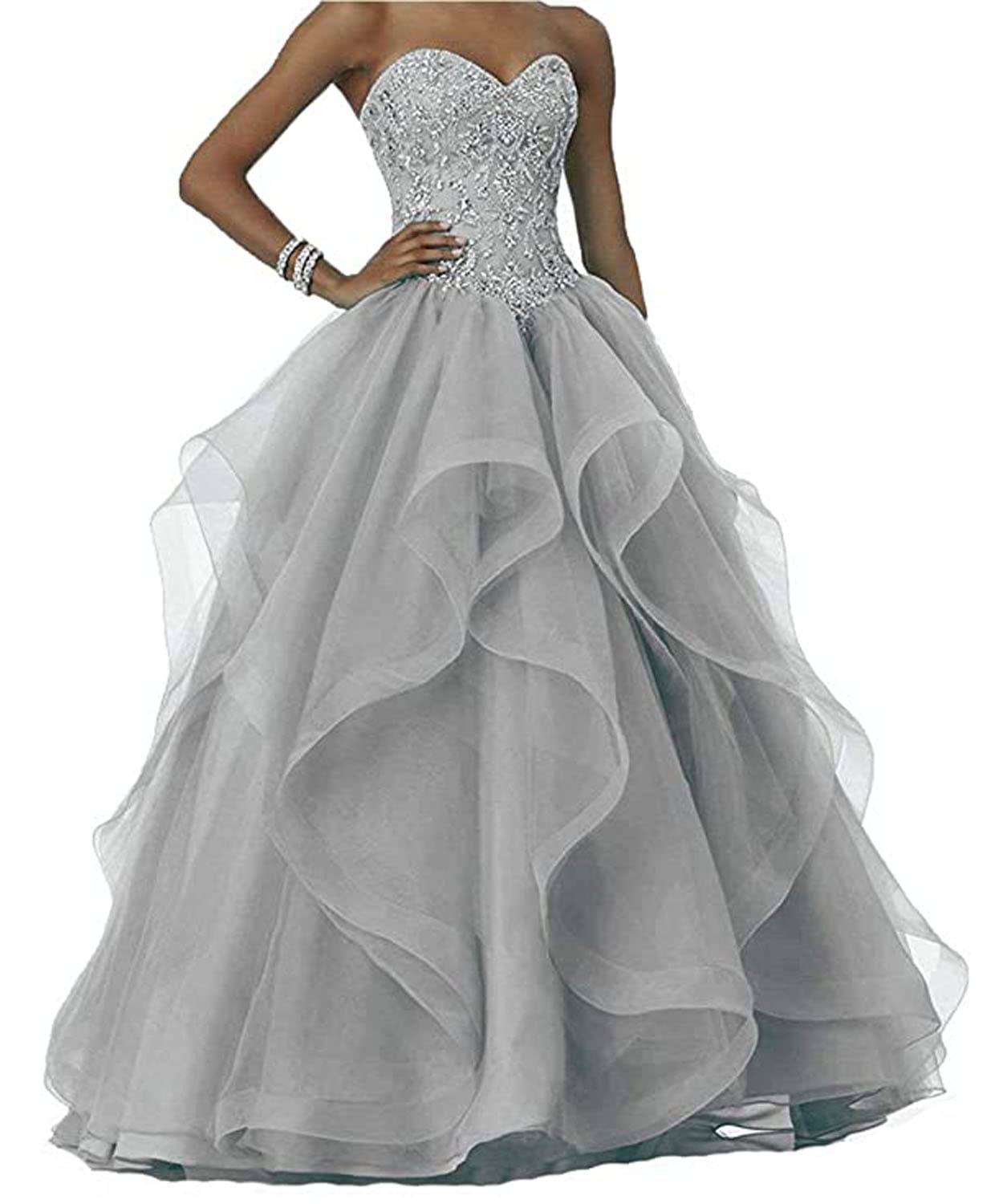 Elegant XJLUNN Women's Beaded Quinceañera Dress - Strapless Princess Ball Gown with Ruffles for Prom, Sweet 16, and Formal Events | Perfect for Quinceañeras, Prom Nights, and Special Occasions