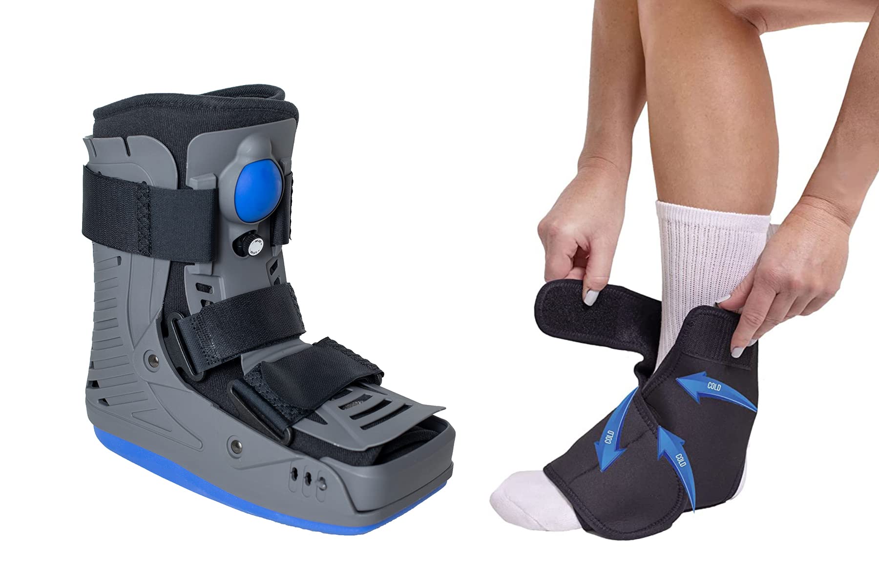 Brace Direct Full Shell Walking Boot for Ankle Support & Recovery + Foot & Ankle Ice Wrap – Ideal for Sprains, Fractures & Post-Surgery Rehabilitation