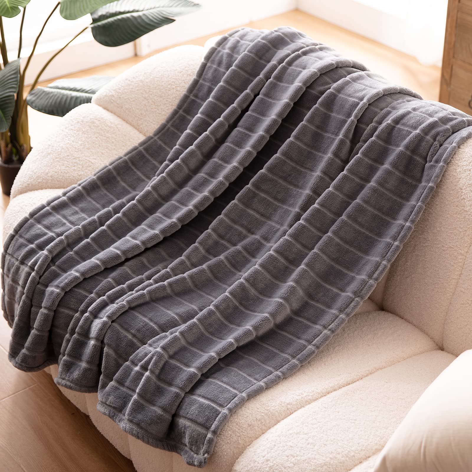 Bertte Plush Throw Blanket - Super Soft & Cozy 330 GSM Fuzzy Blanket for Bed, Couch & Travel | Lightweight Fluffy Luxury Decorative Stripe Blanket (60
