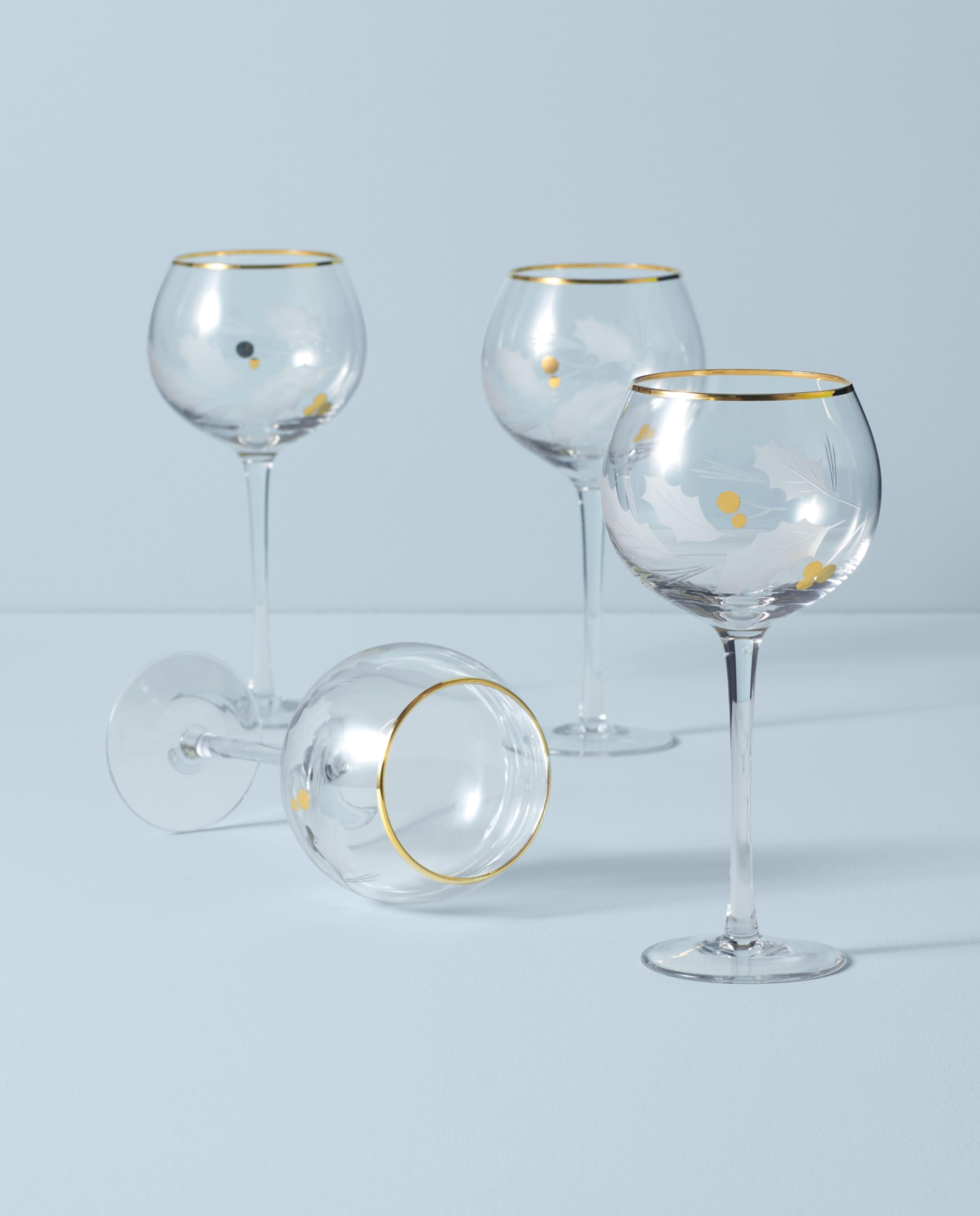 Lenox 886857 Holiday Gold 4-Piece Balloon Glass Set - Elegant Christmas Dinnerware for Holiday Hosting & Entertaining - Perfect for Christmas Parties, Thanksgiving Dinners & Special Occasions