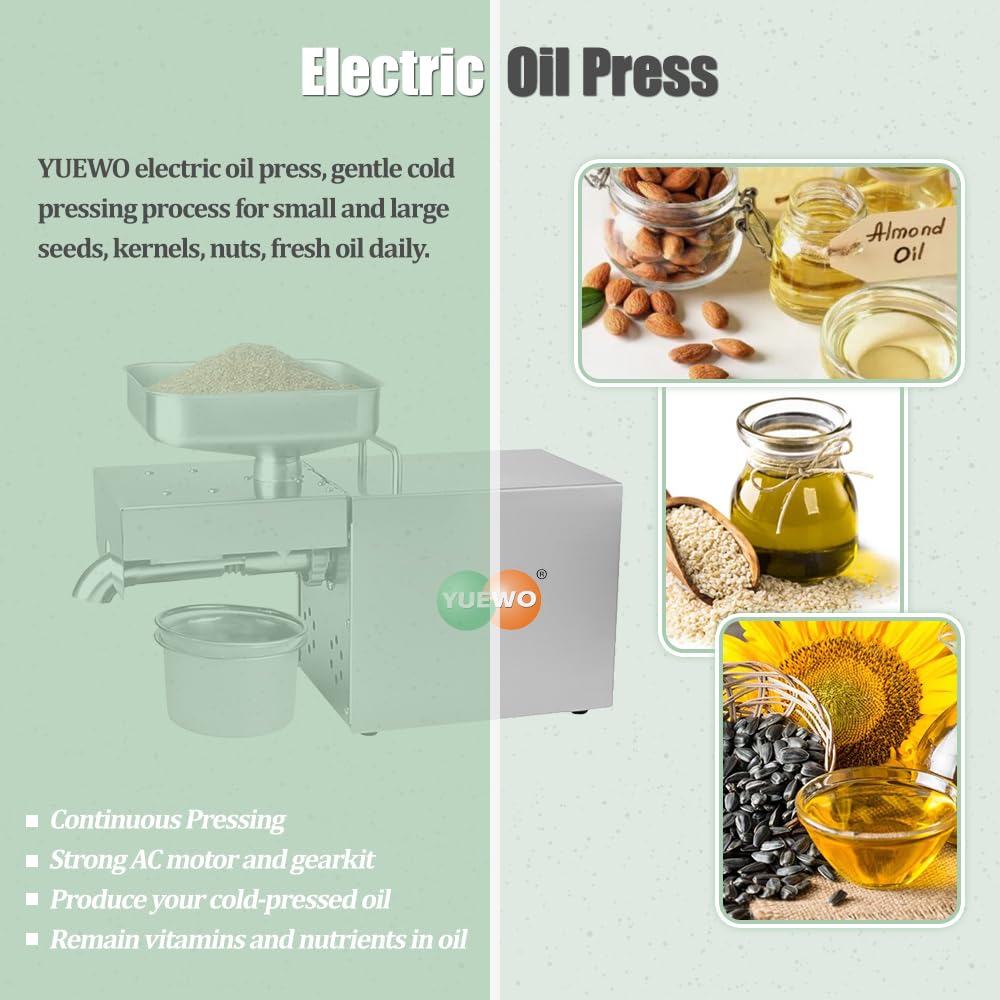 Electric Automatic Oil Press Machine 1500W - Commercial Grade for Avocado, Coconut, Flax, Peanut, Castor, Perilla, Canola & Sesame Oils - Perfect for Home Kitchens & Small Businesses