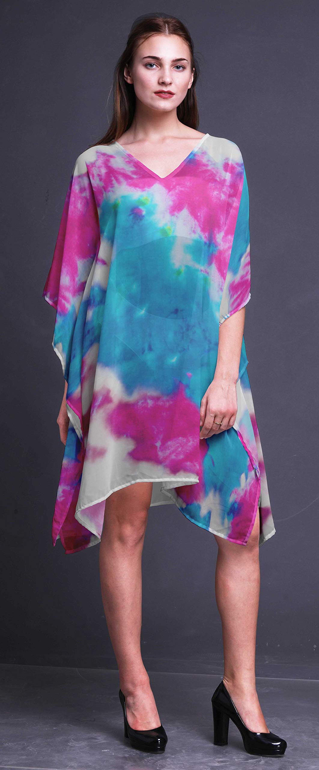 Bimba Short Caftan Midi Dress - Women's Beach Cover Up Swimwear Kaftan for Pool, Vacation & Summer Outfits