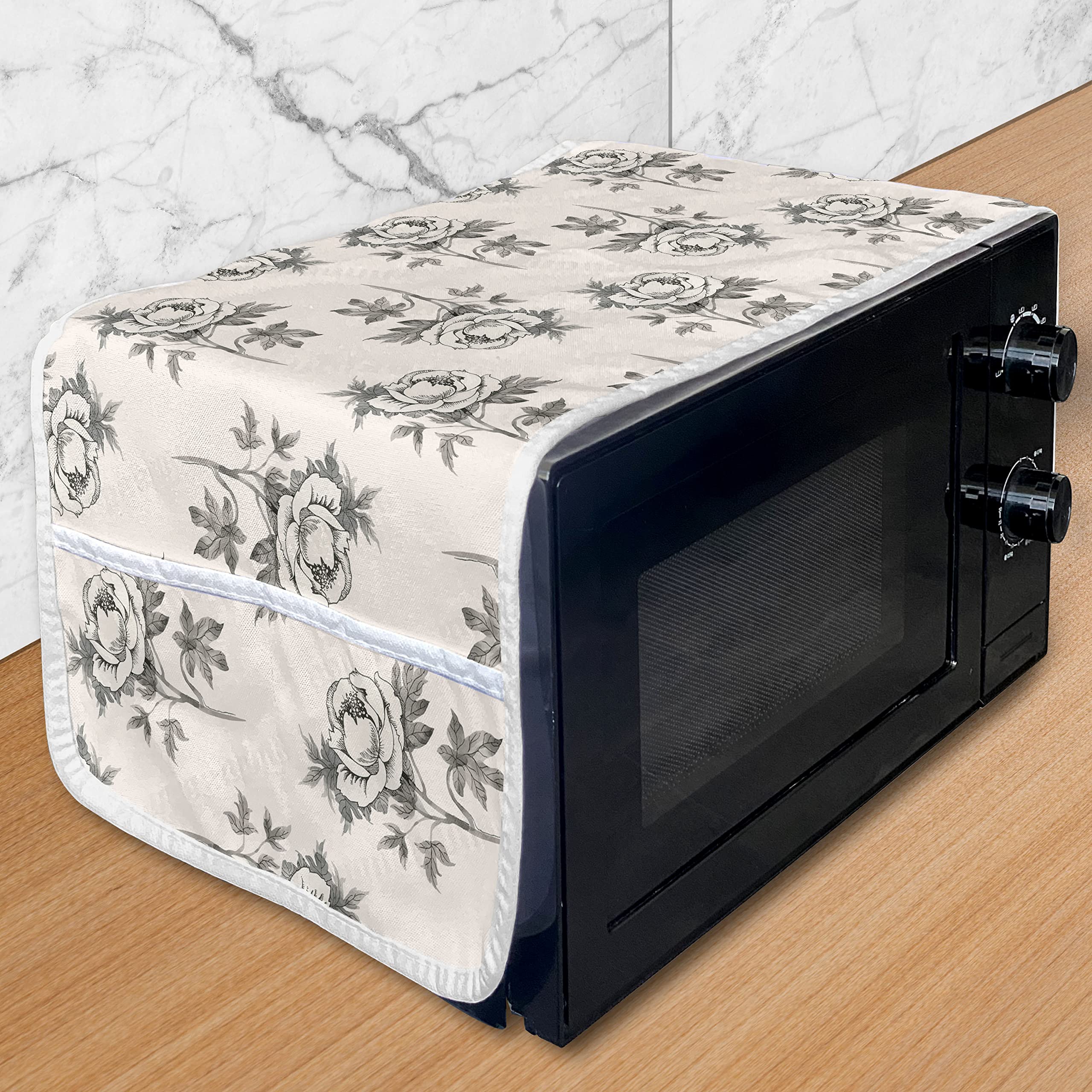 Ambesonne Floral Microwave Cover - Hand-Painted Watercolor Roses Design, Water-Resistant Kitchen Organizer with Pockets, 36