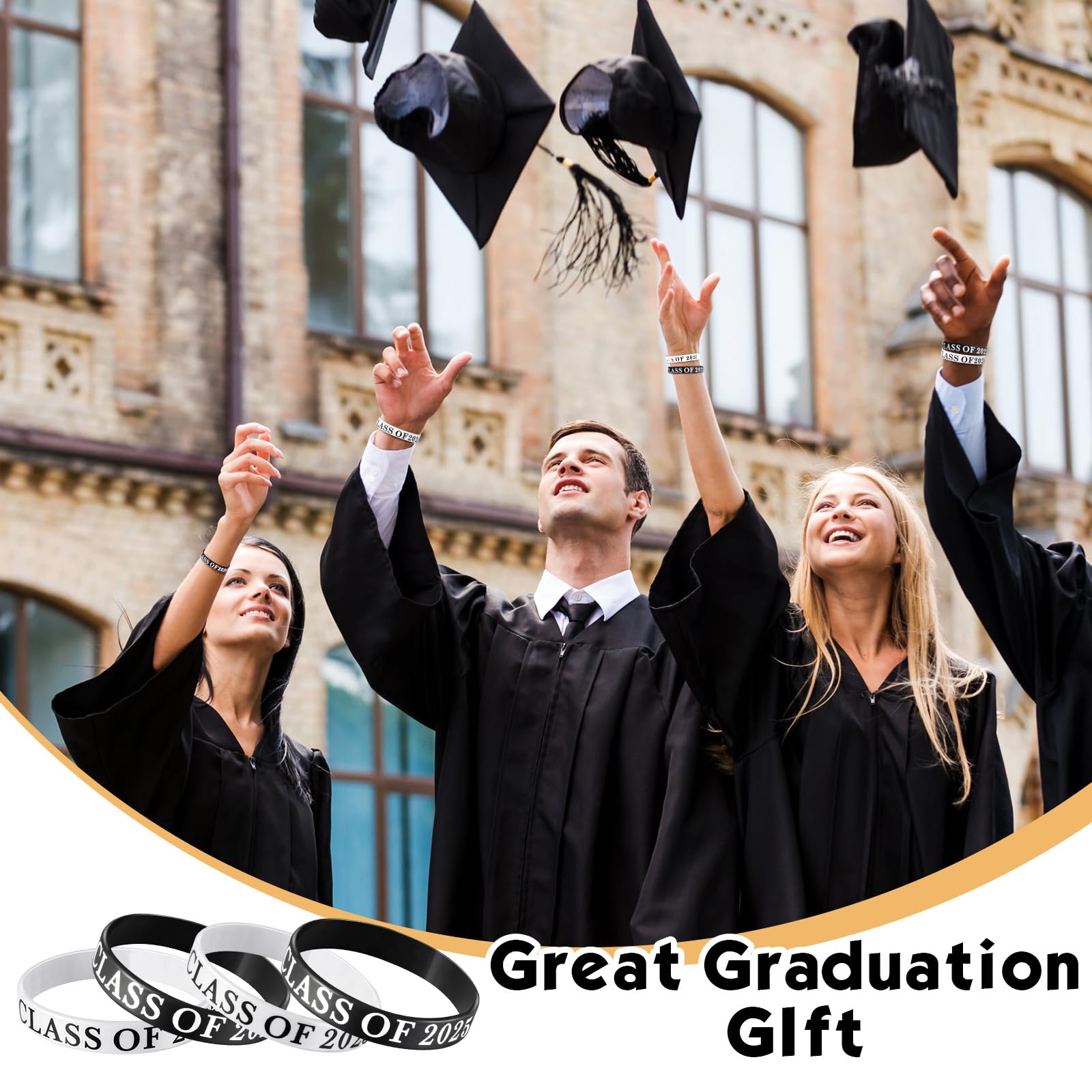 Poen 100 Pcs Class of 2025 Graduation Bracelets - Bulk Silicone Wristbands for High School & College Grad Celebrations - Commencement Party Favors Supplies (Black & White) - Perfect for Graduation Ceremonies, Senior Week & Alumni Events