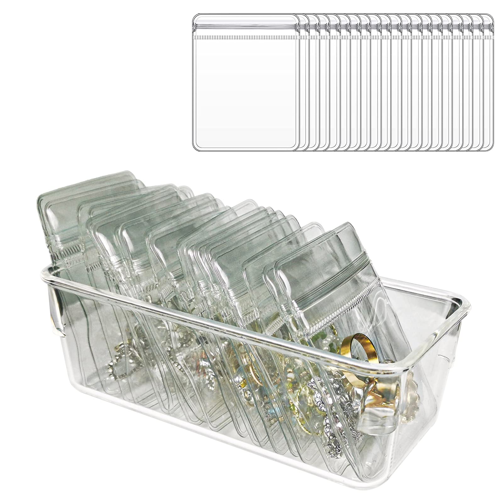 Clear Acrylic Jewelry Organizer Box for Women - 15 Compartment Drawer with Individual Bags for Necklaces, Rings & Earrings | Portable Travel Storage Solution for Home, Office & Vacation