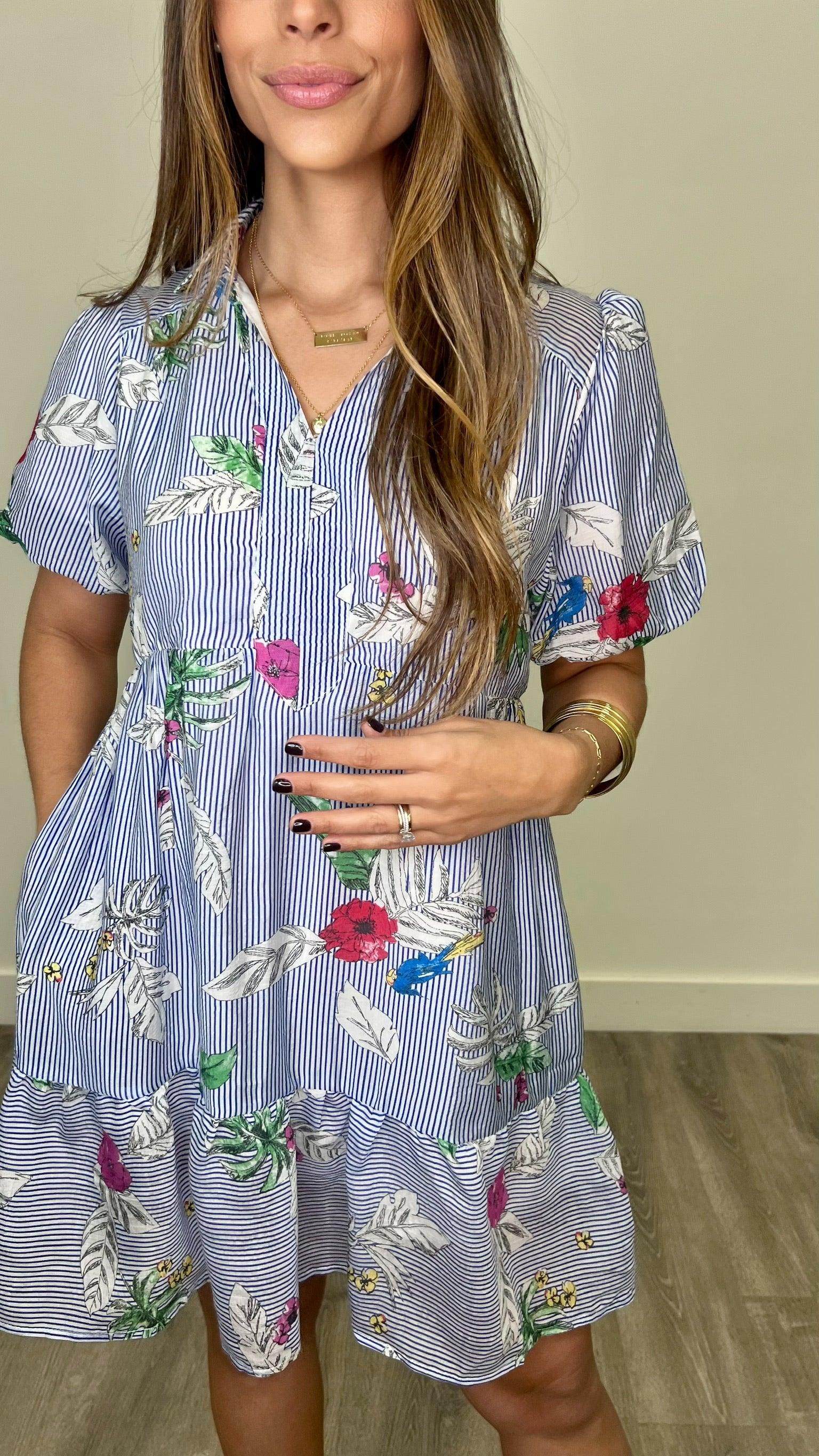Willow Blue Print Mini Dress - Floral Summer Dress for Women, Casual & Party Wear, Perfect for Beach, Vacation & Date Nights