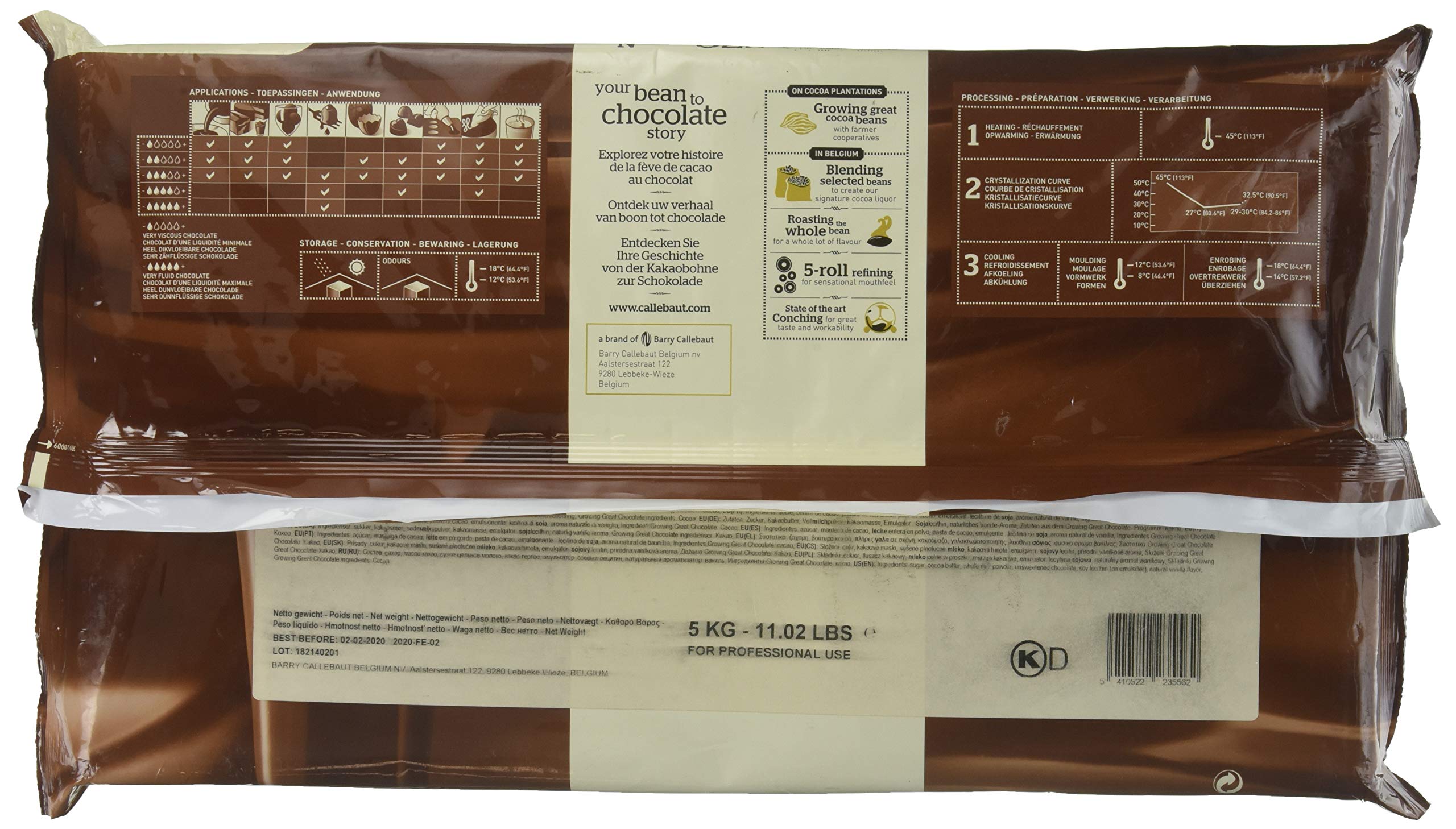 Premium Callebaut Belgian Milk Chocolate 5kg - High-Quality Baking Chocolate for Cakes, Cookies & Desserts - Perfect for Professional Chefs & Home Bakers