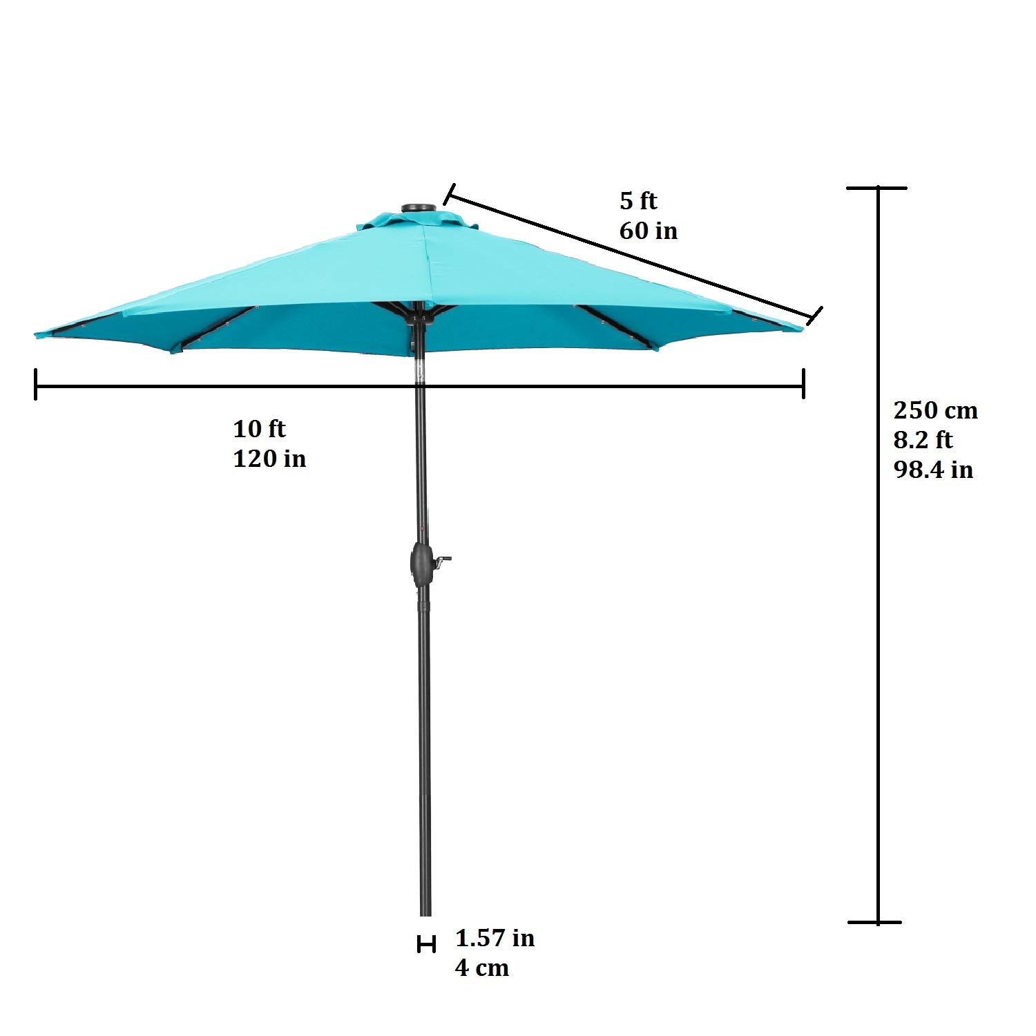 10Ft Lighted Aluminum Patio Umbrella with Tilt & Crank - Outdoor Market Umbrella for Garden, Deck, Backyard, Pool - Perfect for Dining, Lounging & Summer Entertaining (Light Blue)