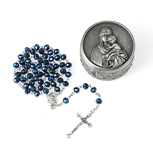 Blue Crystal + Madonna & Child Rosary Box