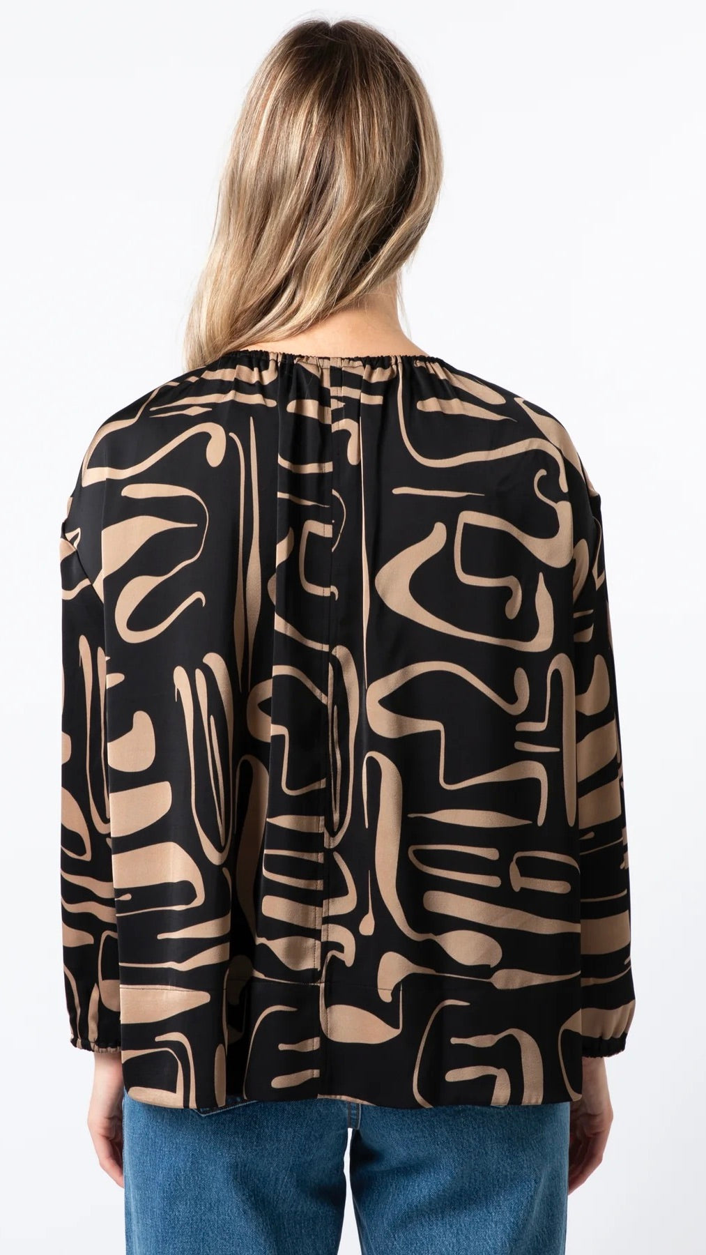 Emmanuel Women's Black Geometric Print Blouse - Elegant & Stylish Top for Work, Party & Casual Wear