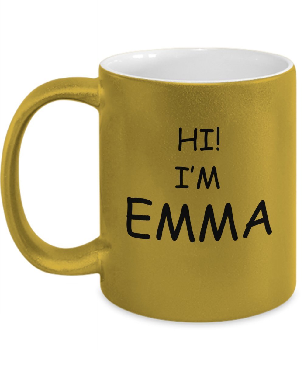 Personalized Emma Gold Mug - 11oz Metallic Gold Yellow Coffee Cup with Custom Name - Perfect Birthday Gift for Women, Best Friend Gift, Office Desk Decor for Coffee Lovers