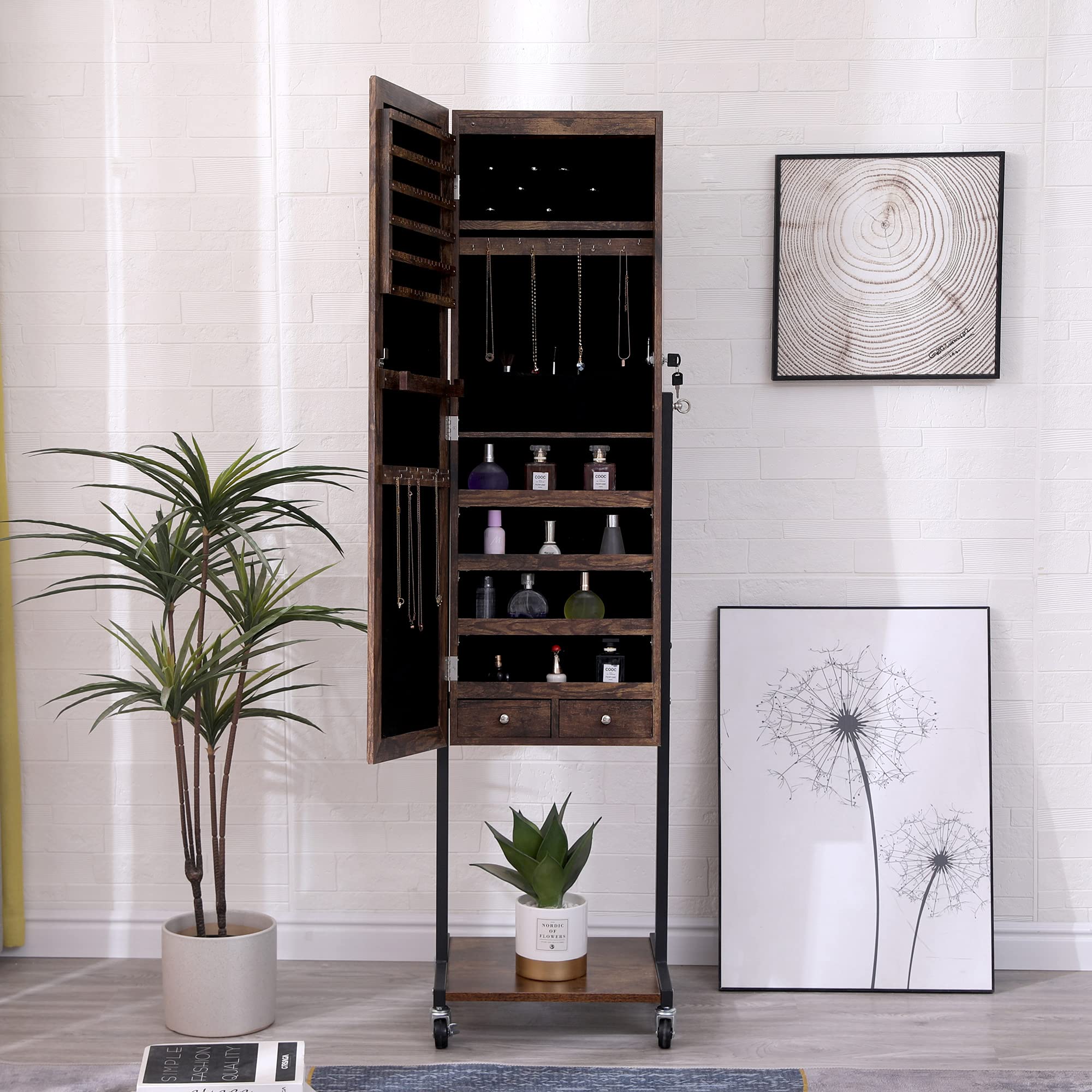 Stylish Jewelry Storage Mirror Cabinet - Door & Wall Mount for Bedroom