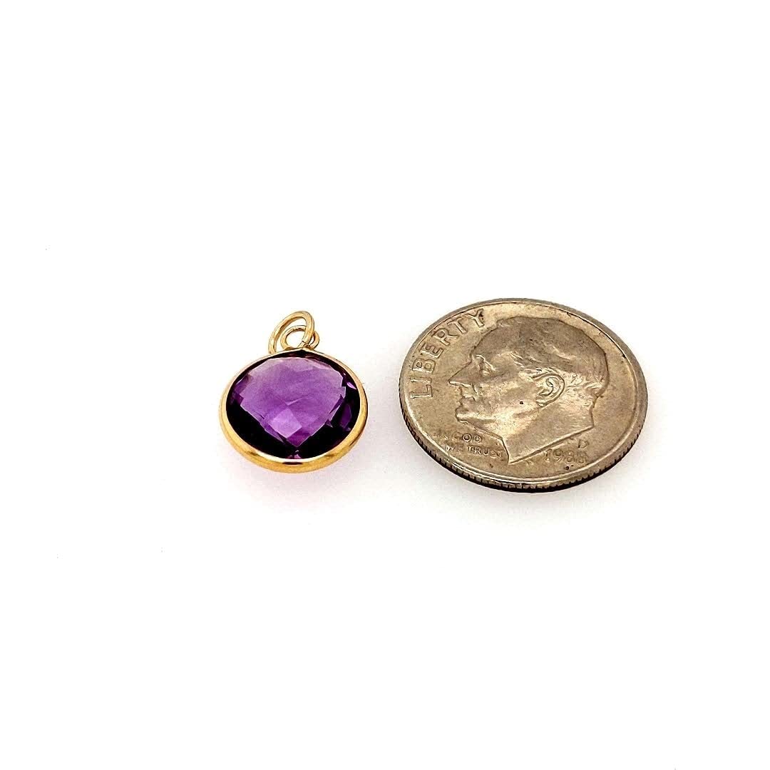 10mm Natural Round Amethyst Bezel Pendant in 14k Solid Yellow Gold - Genuine Gemstone Jewelry for Women - Perfect for Everyday Wear, Gift Giving & Special Occasions