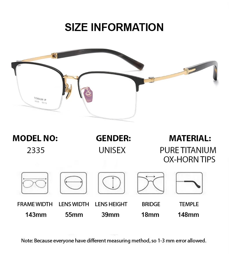 Premium Titanium Full Rim Square Eyeglasses for Men - Lightweight & Durable Frame - Ideal for Work, Reading & Everyday Use