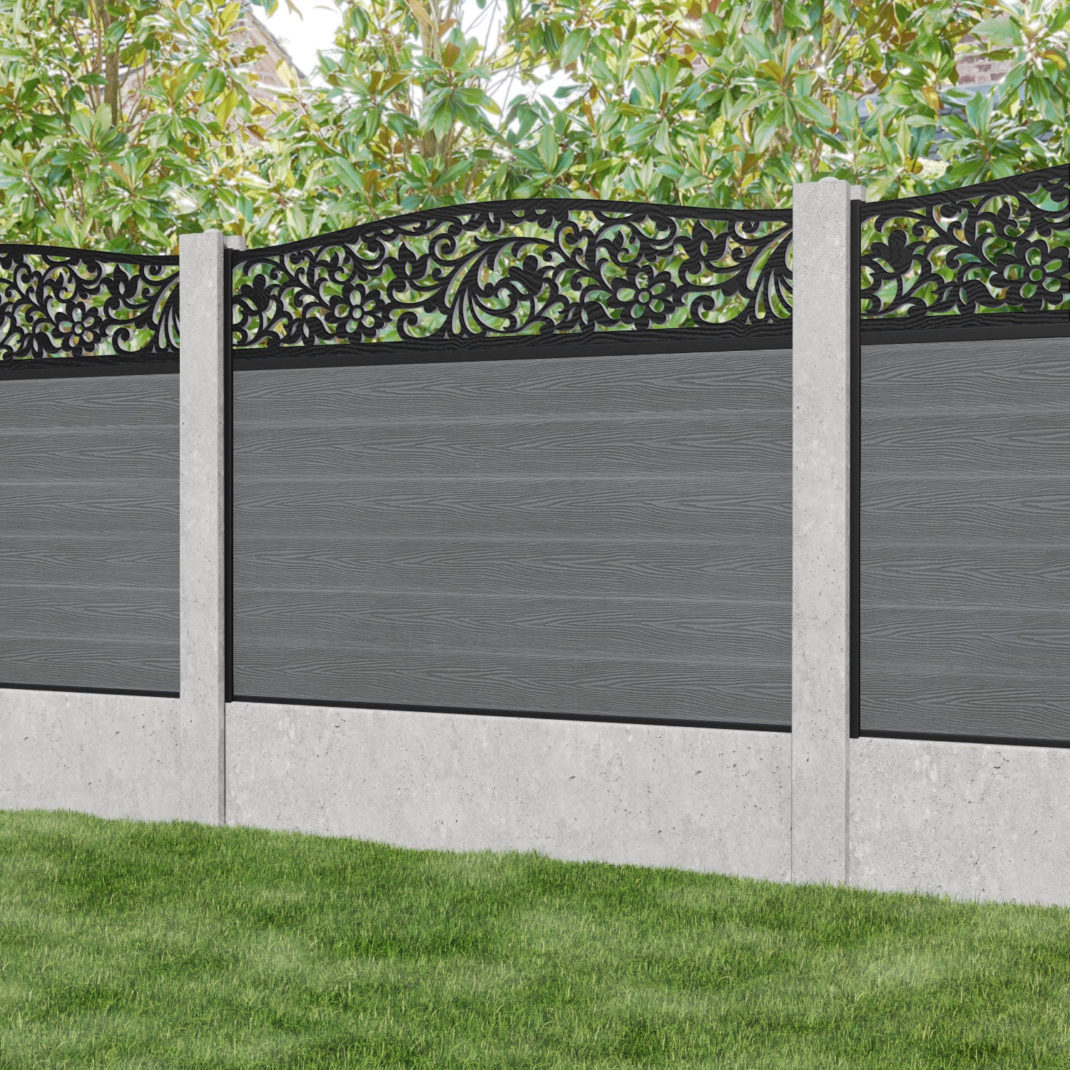 Classic Eden Curved Top Fence Panel - Mid Grey - Fits Existing Concrete Posts - Perfect for Garden Privacy & Backyard Landscaping