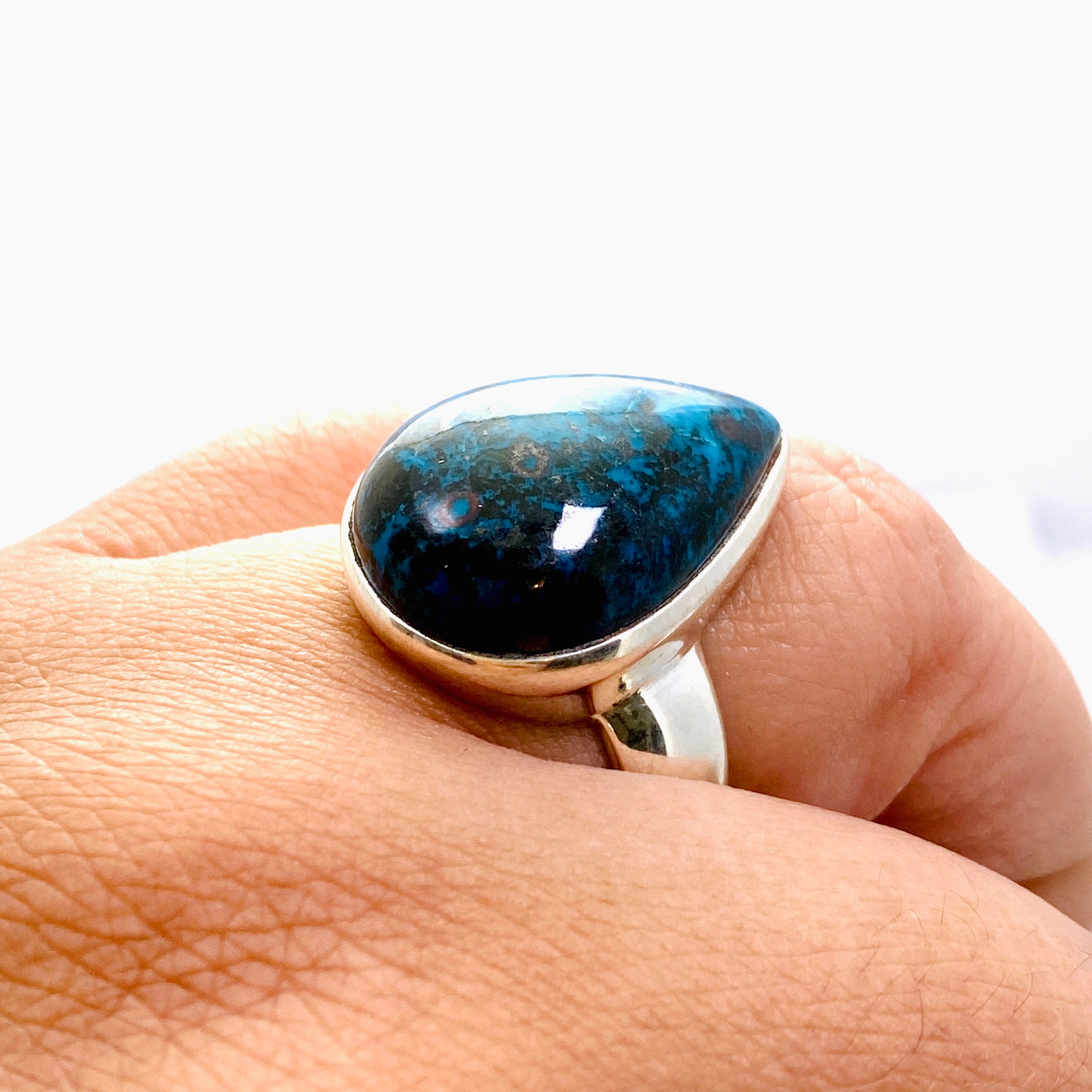 Shattuckite Teardrop Cabochon Ring - Size 12 - Handmade Gemstone Jewelry - Unique Blue Crystal Ring for Women - Perfect for Boho Fashion, Spiritual Healing & Gift Giving