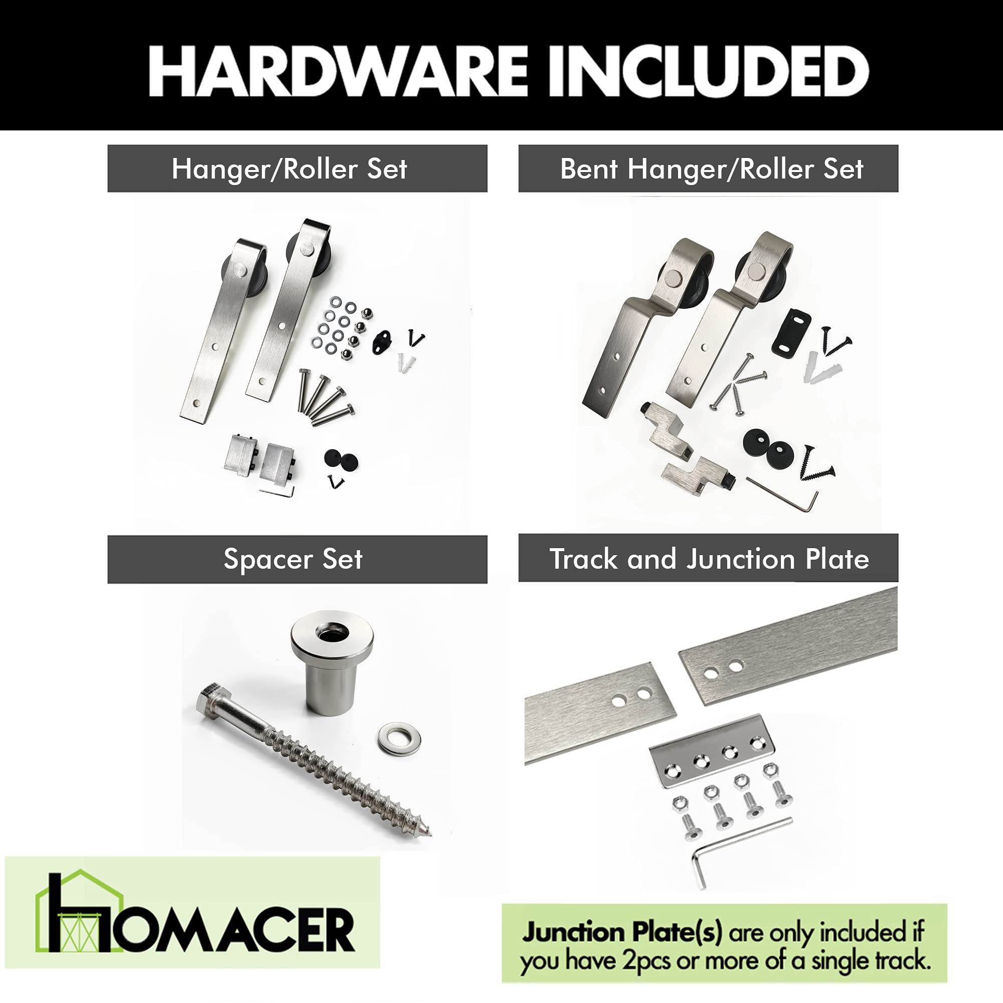 Homacer Mini Brushed Nickel Single Track Bypass Sliding Barn Door Hardware Kit - 102-inch Long Flat Track for 3 Doors with Straight Design Rollers | Perfect for Cabinet, TV Stand, Console, and Room Divider Installation