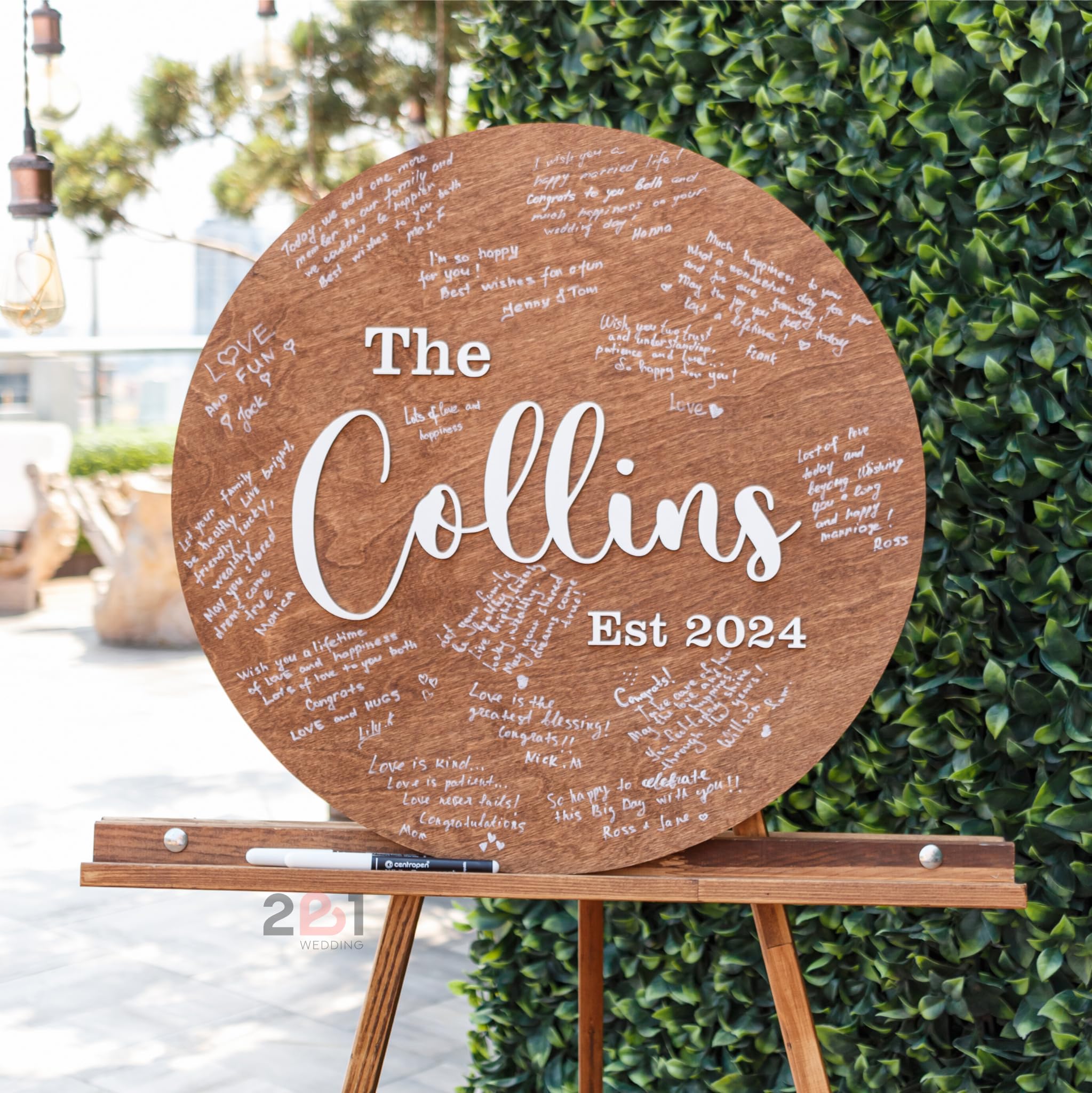 Personalized Wood Circle Wedding Guest Book Alternative - Rustic Wedding Sign for Reception & Ceremony Decor - Unique Bridal Shower Guest Book Sign (Perfect for Outdoor Weddings & Rustic-Themed Events)