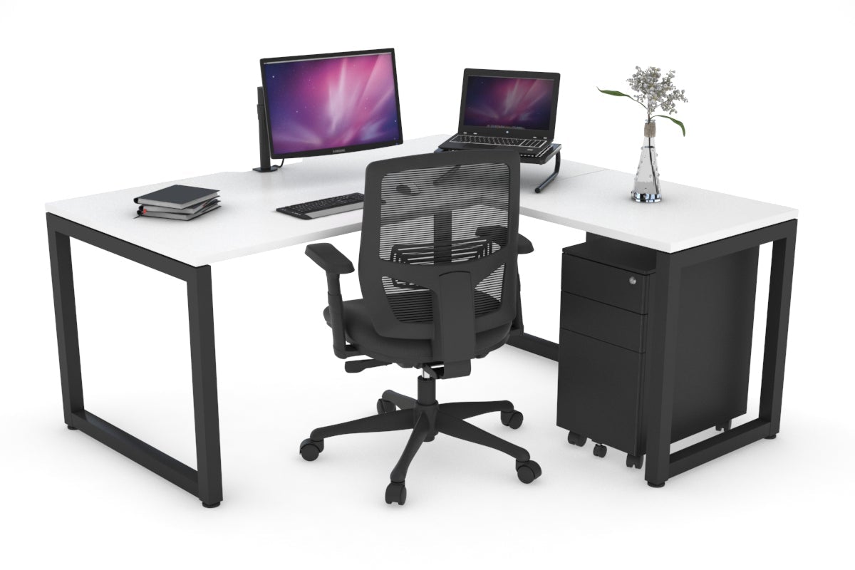 L-Shaped Corner Office Desk with Quadro Loop Legs - 1800L x 1550W, Cable Management Scallop | Modern Home Office & Gaming Desk for Small Spaces