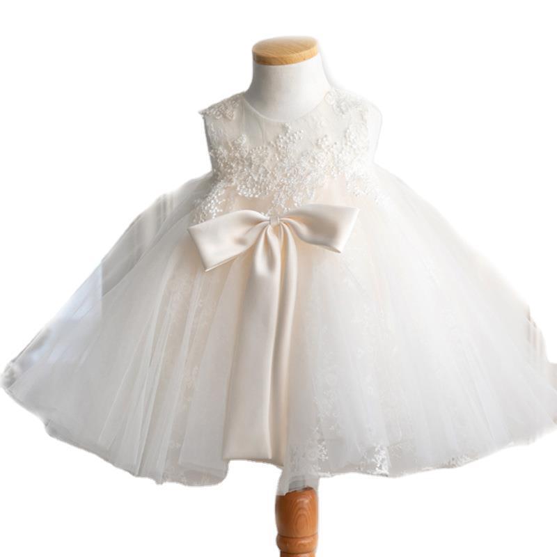First Communion Dress for Baby Girl - White Lace Christening Gown with Puffy Sleeves | Princess Style Baptism Dress for Church Ceremony & Special Occasions