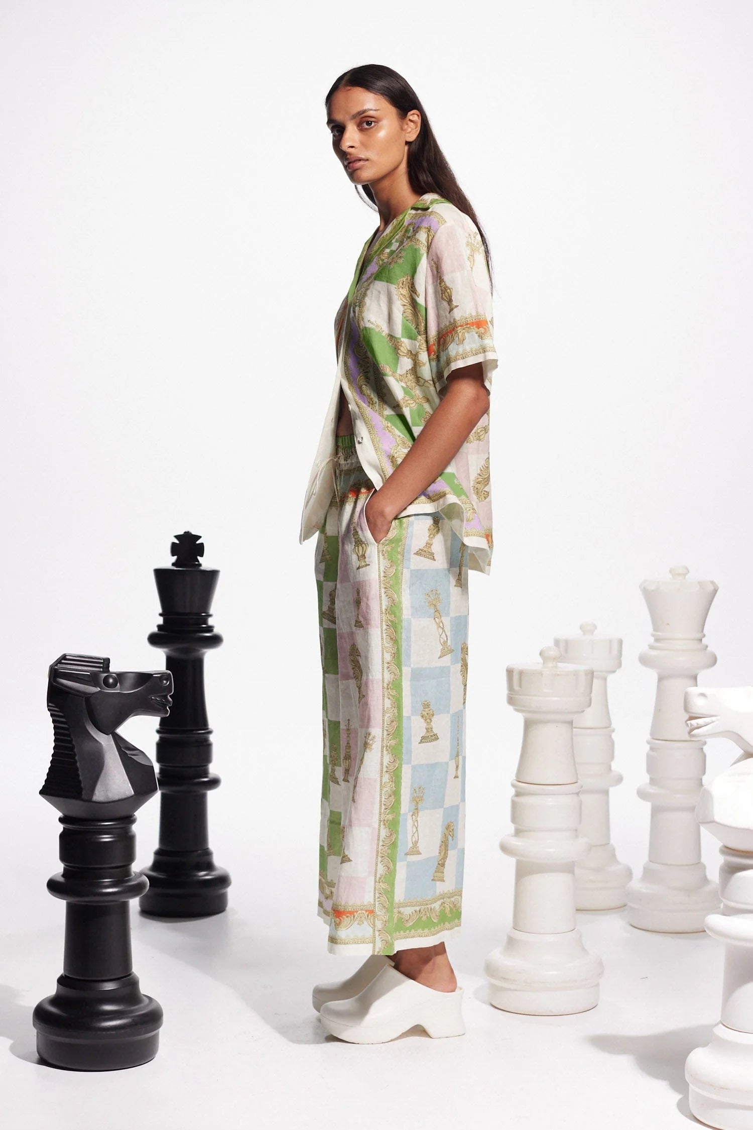 Checkmate Linen Pants for Women - Breathable Summer Casual Trousers - Perfect for Beach, Travel & Lounge Wear
